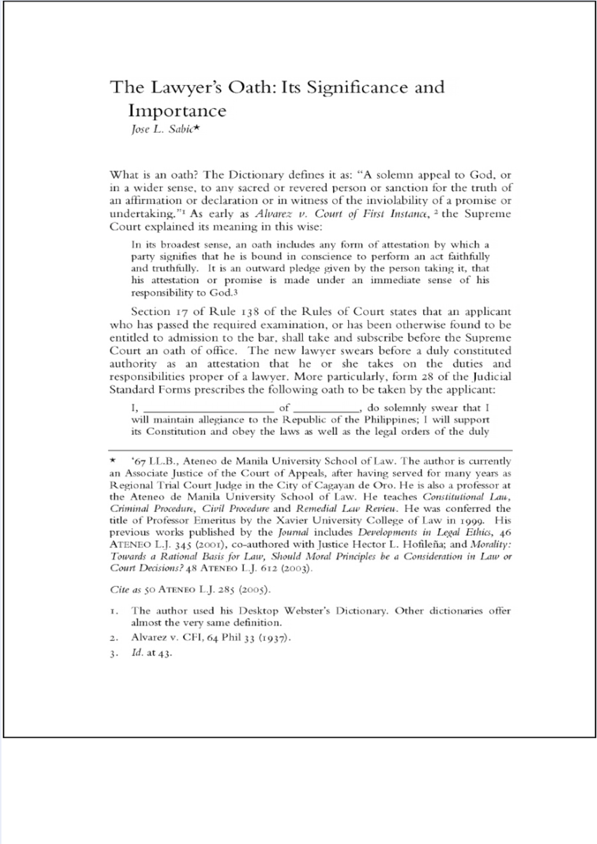 Lawyers Oath by Justice Jose L Sabio Jr Juris Doctor Studocu