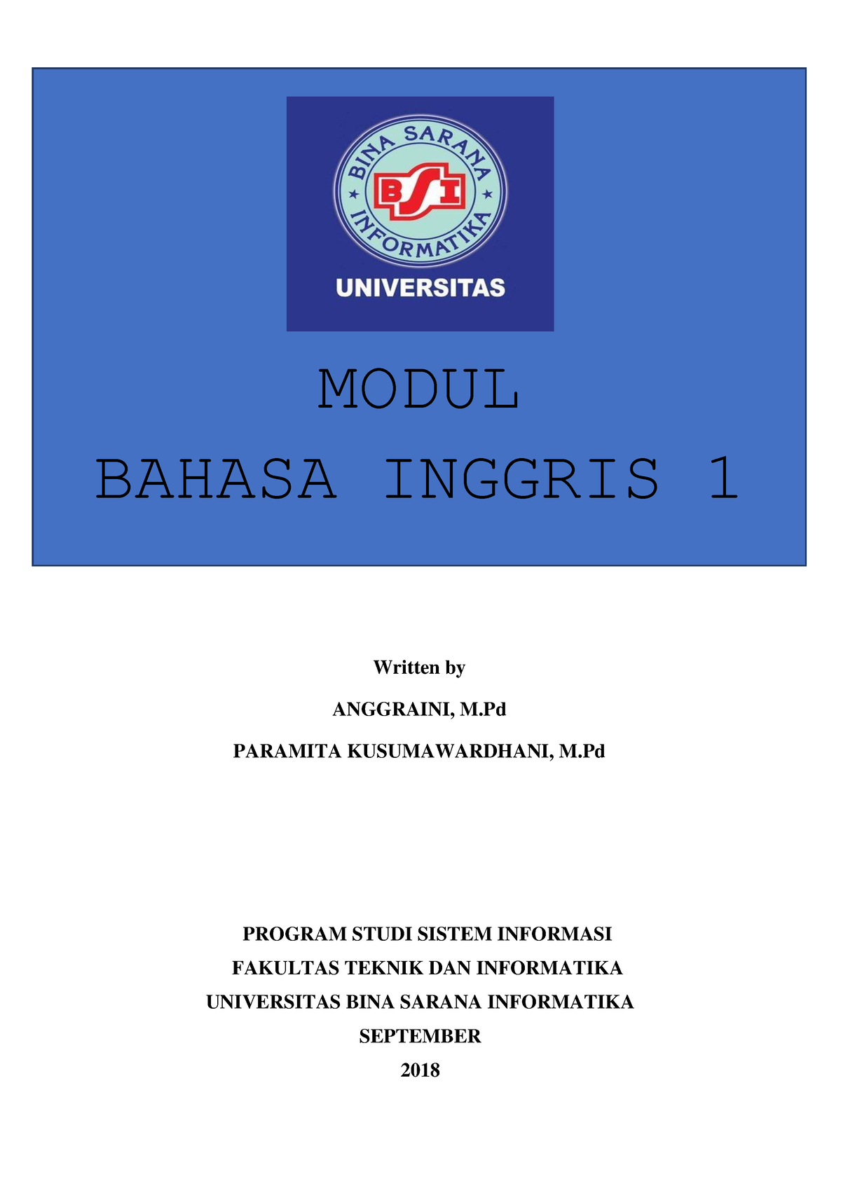 Modul Bahasa Inggris 1 1 - Written By ANGGRAINI, M PARAMITA ...