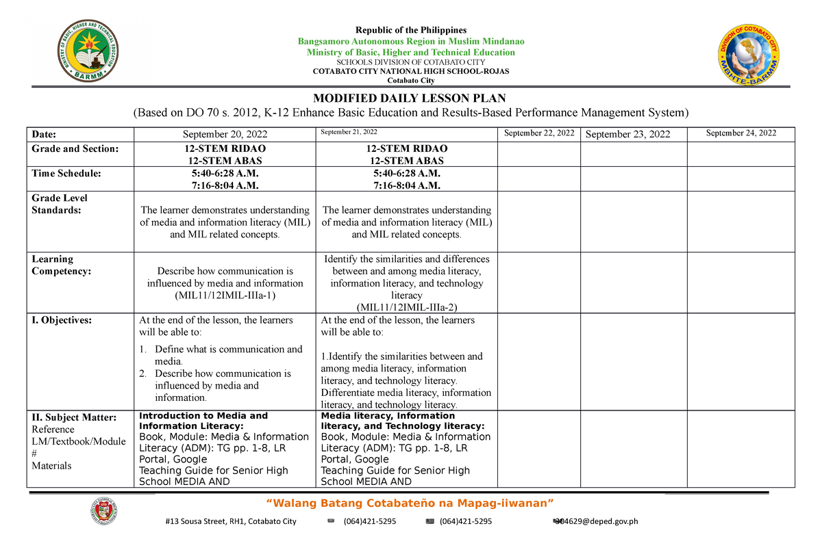 MIL-week-1 - Sample Of DLL - Bangsamoro Autonomous Region In Muslim ...