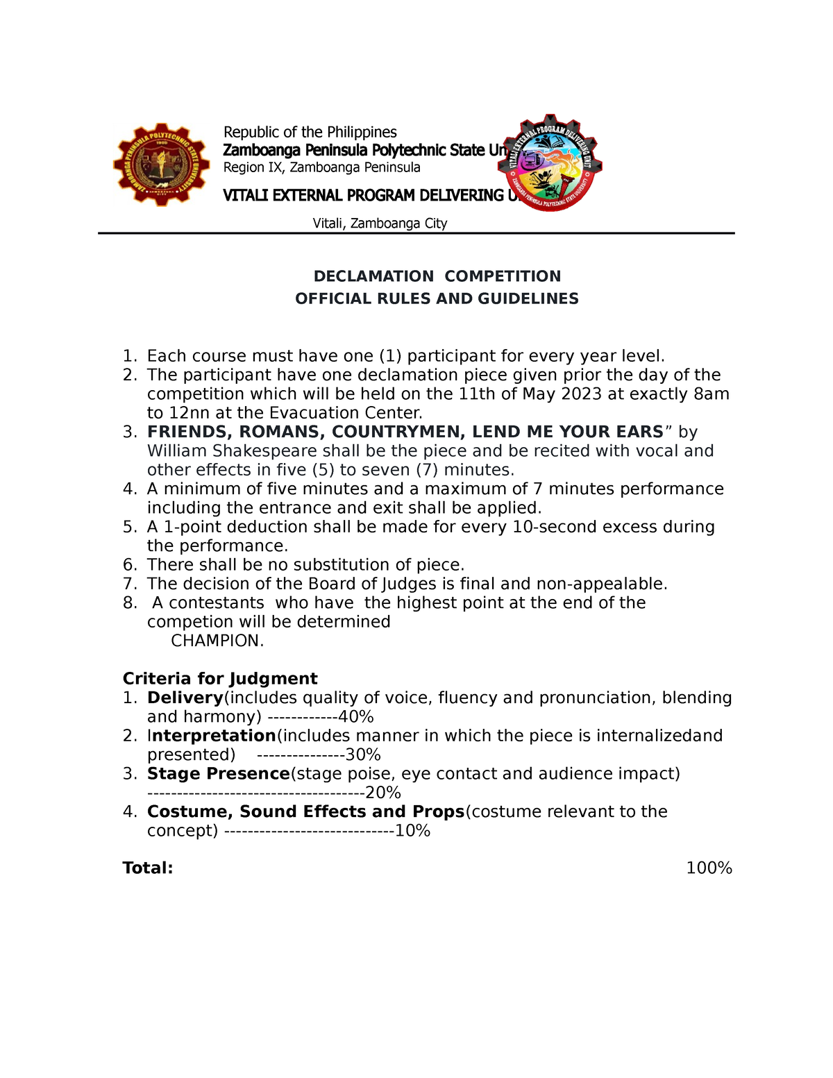 Declamation Guidelines AND Mechanics - Republic of the Philippines ...