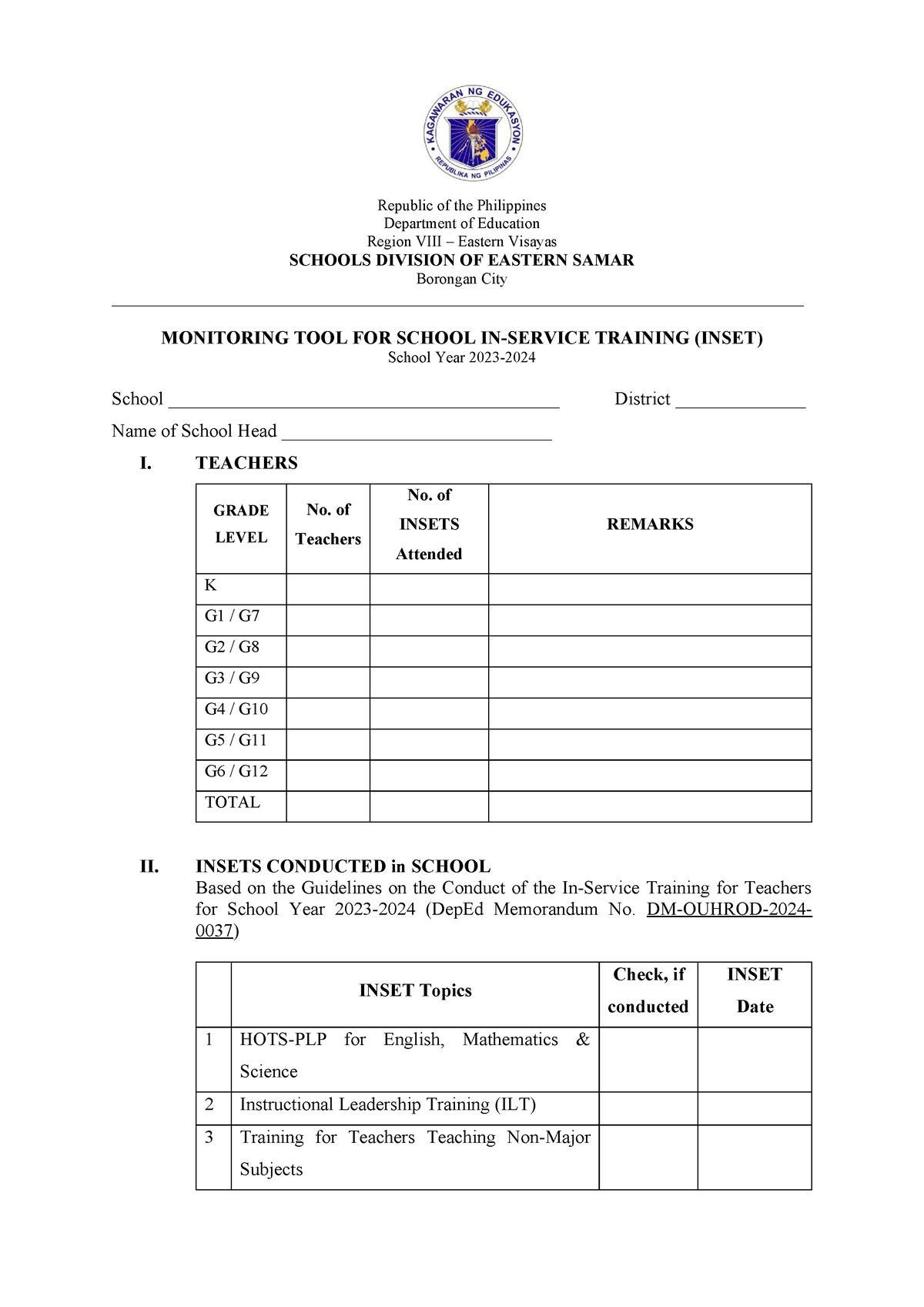 Inset-Monitoring-Tool - Republic of the Philippines Department of ...