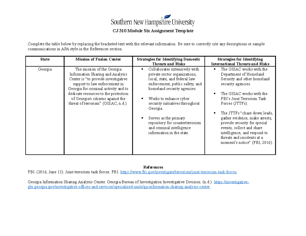 6-2 Module Six Assignment Fusion Centers - CJ 310 Module Six Assignment ...