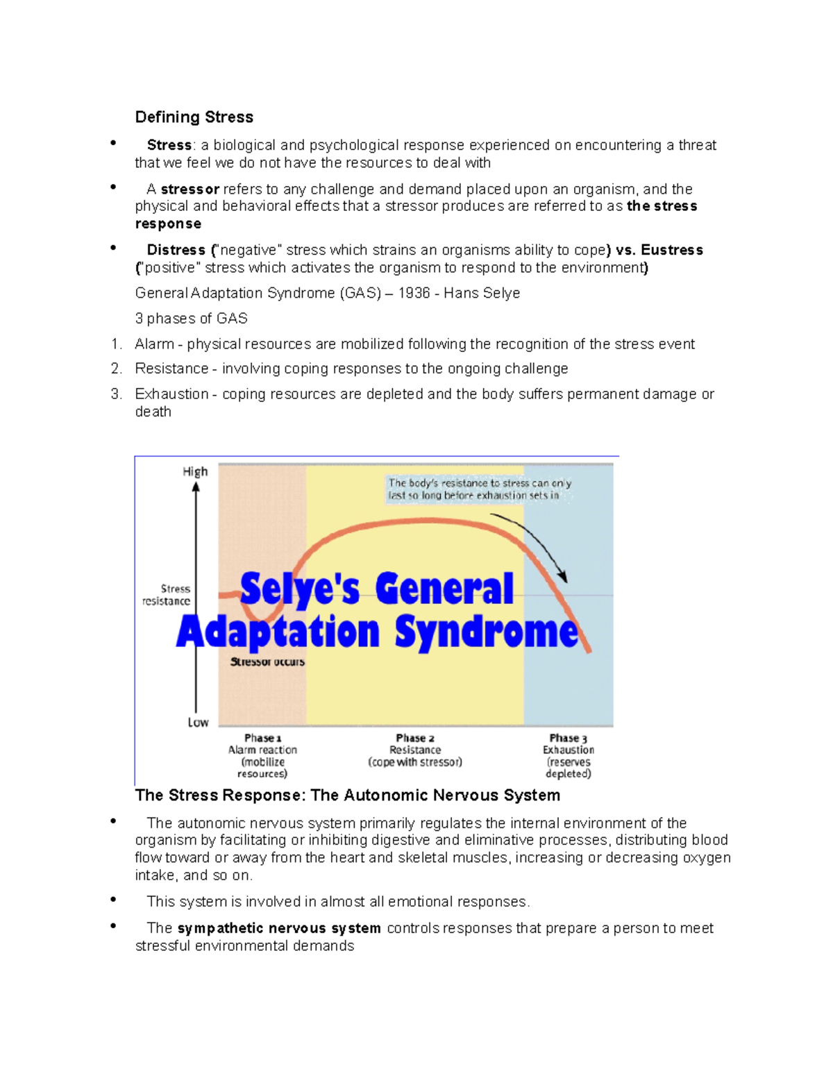 Chapter 3 Psych Notes - Defining Stress Stress : A Biological And ...