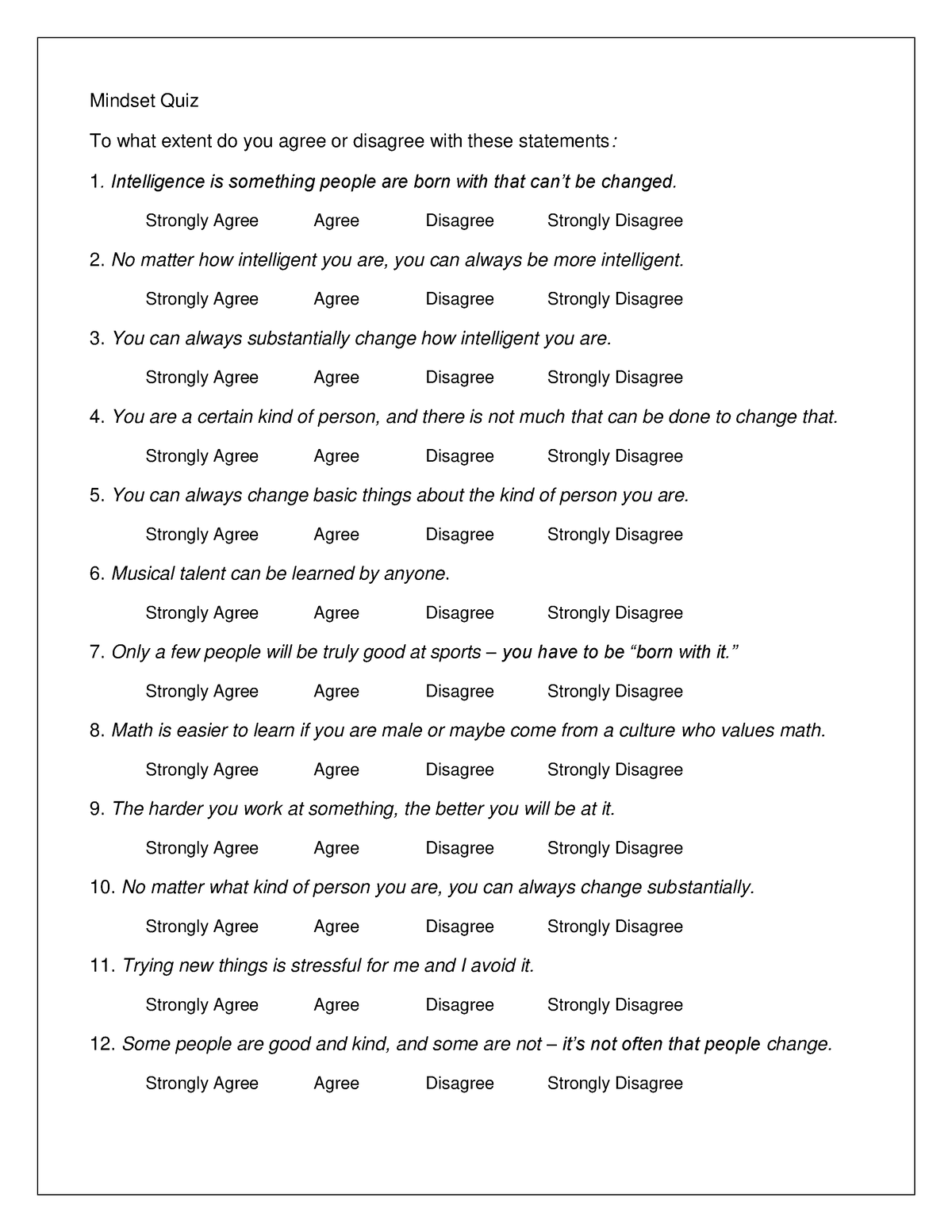 Mindset quiz - This would be helpful to students who is struggelling ...