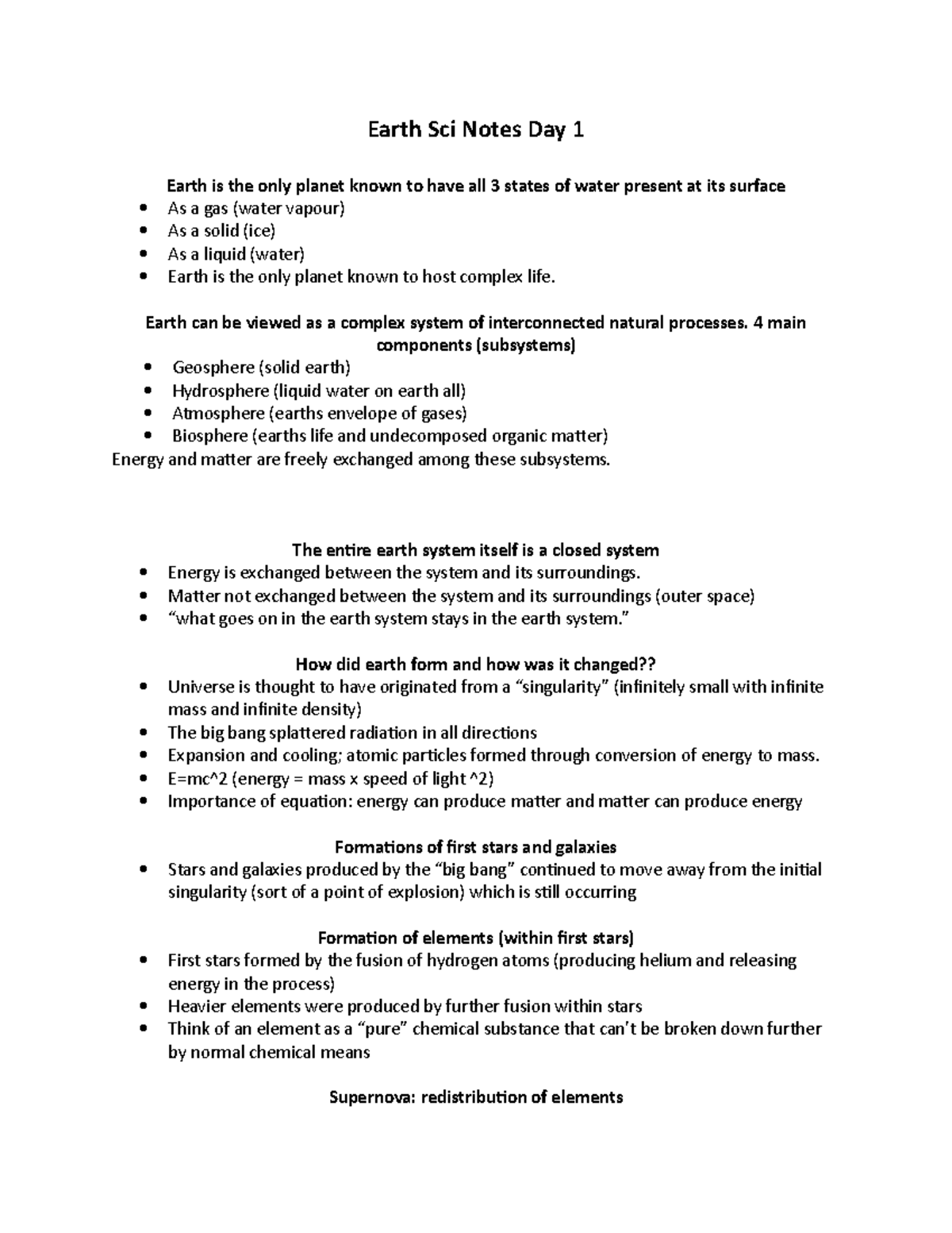 Earth Sci Notes Day 1 - Grade: b - Earth Sci Notes Day 1 Earth is the ...