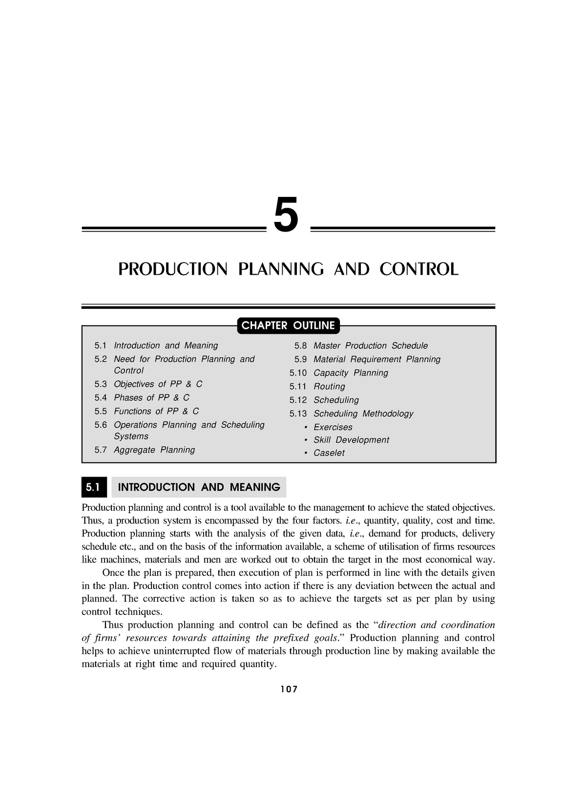 6 Chapter 5 Production Planning AND Control 5 PRODUCTION PLANNING 