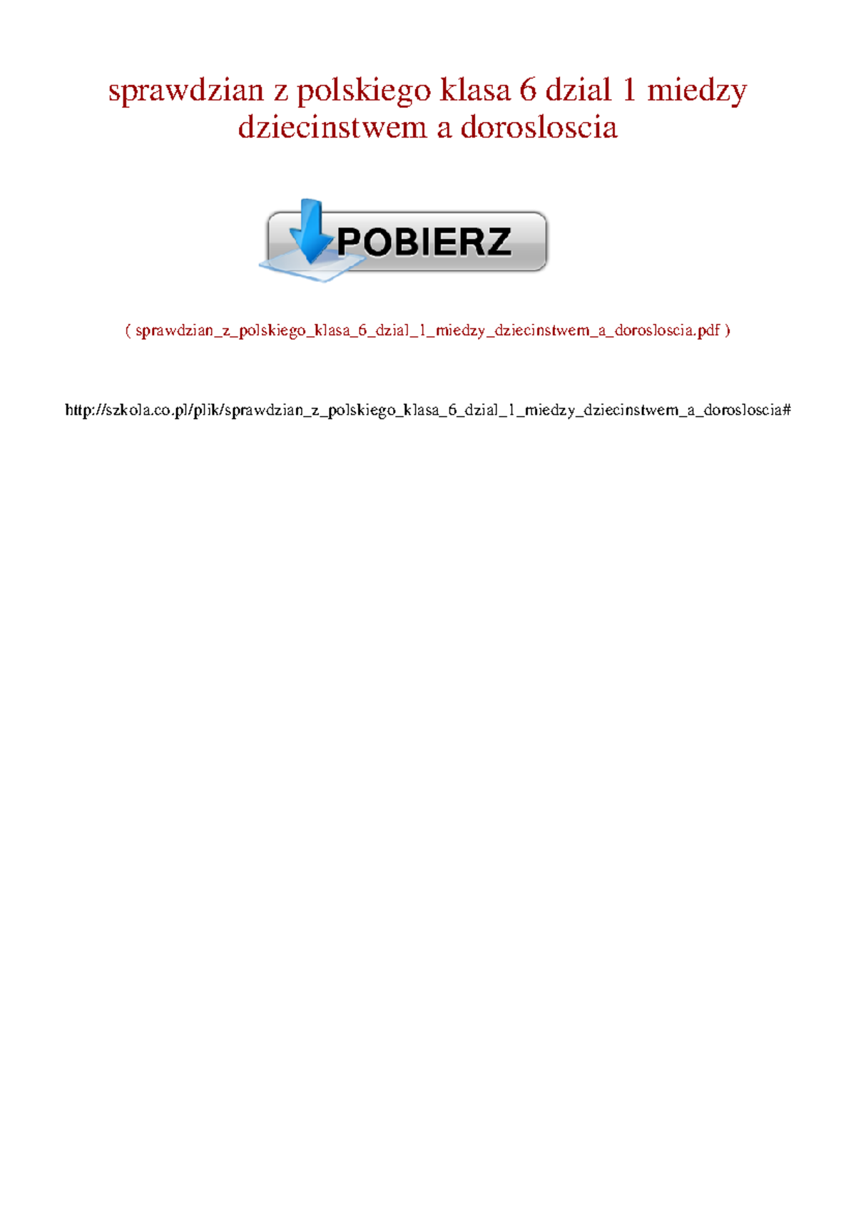 Między Dzieciństwem A Dorosłością Test Klasa 6