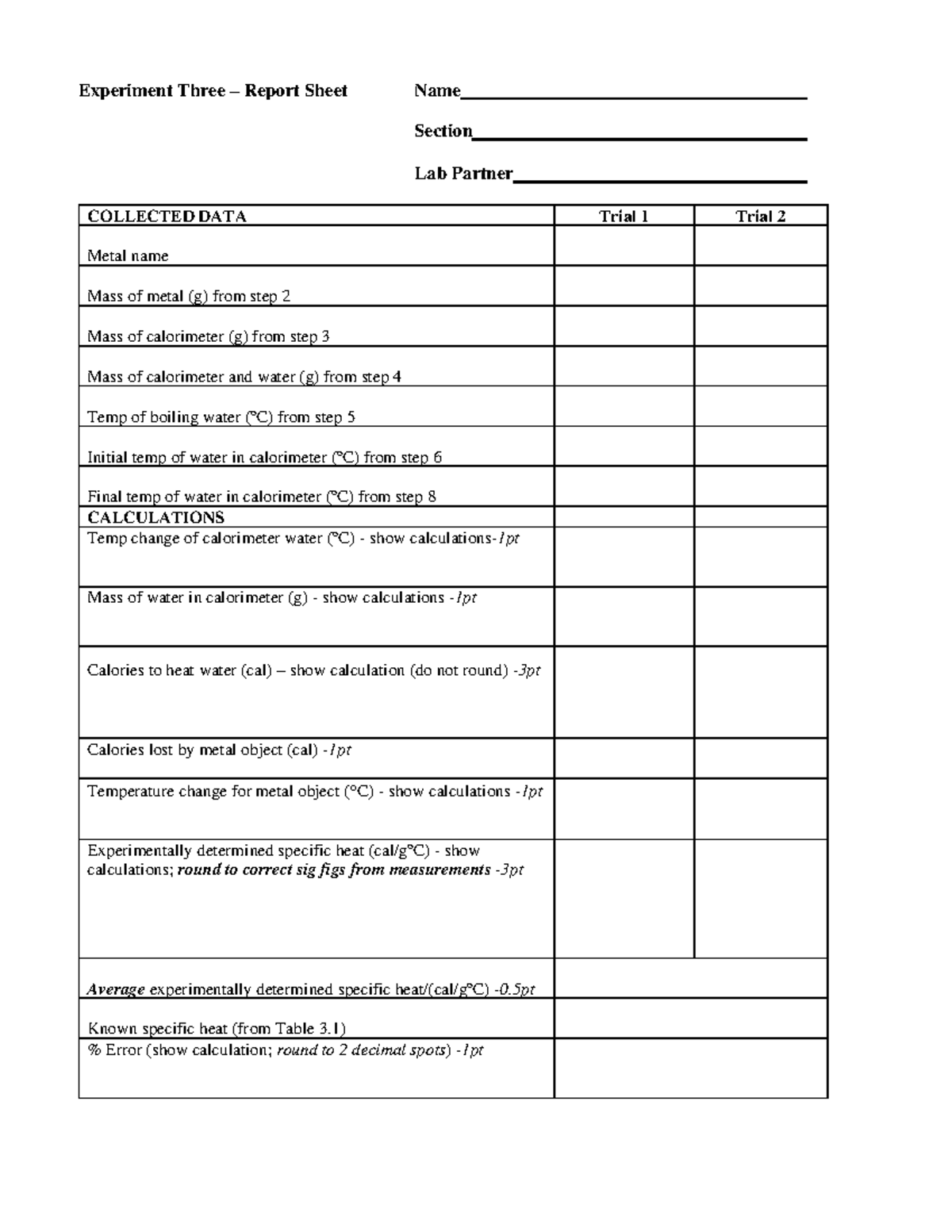 Experiment 3-Report Sheets - Experiment Three – Report Sheet Name ...