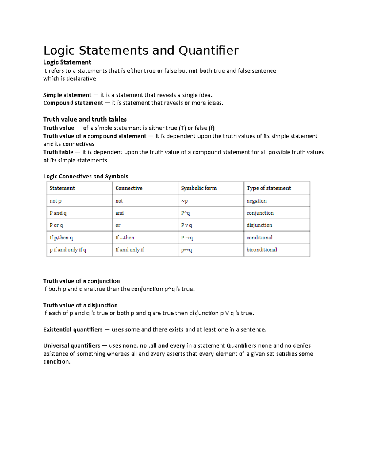 Lesson 11 Logic Statements and Quantifier - Logic Statements and ...