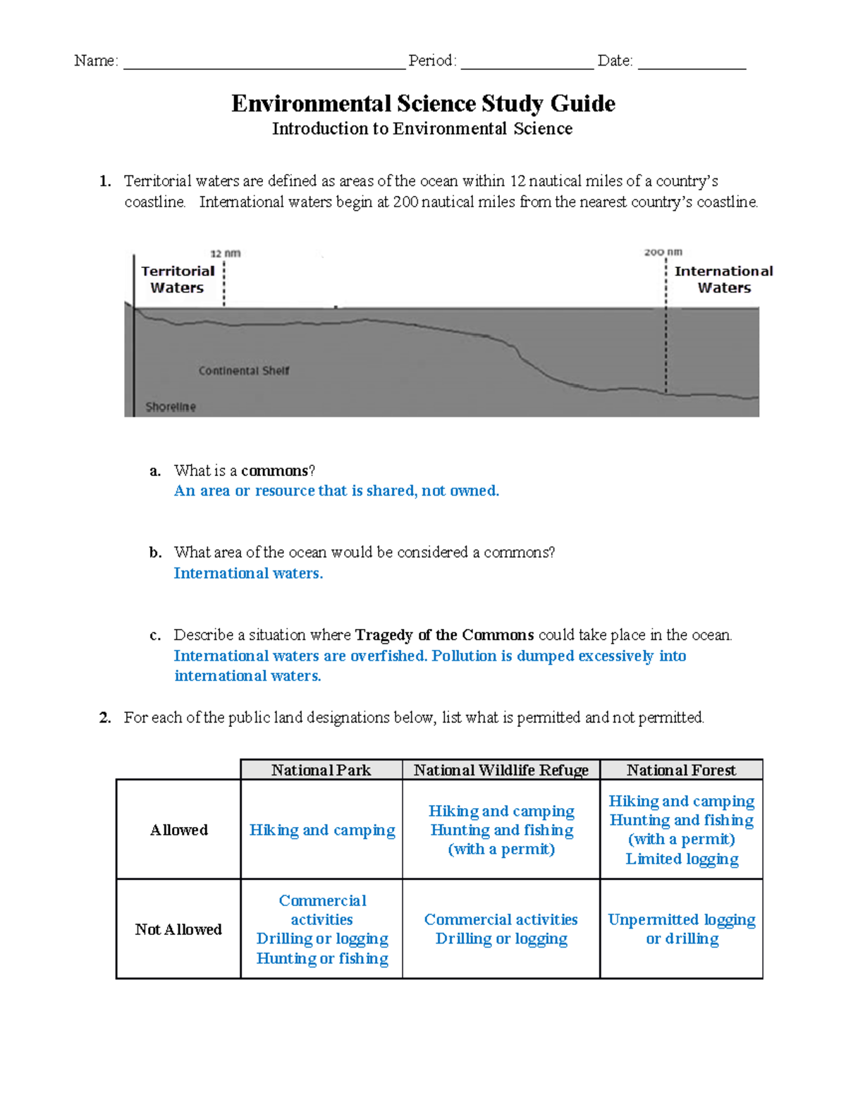 01 - Introduction To Environmental Science Study Guide (Answer Key ...