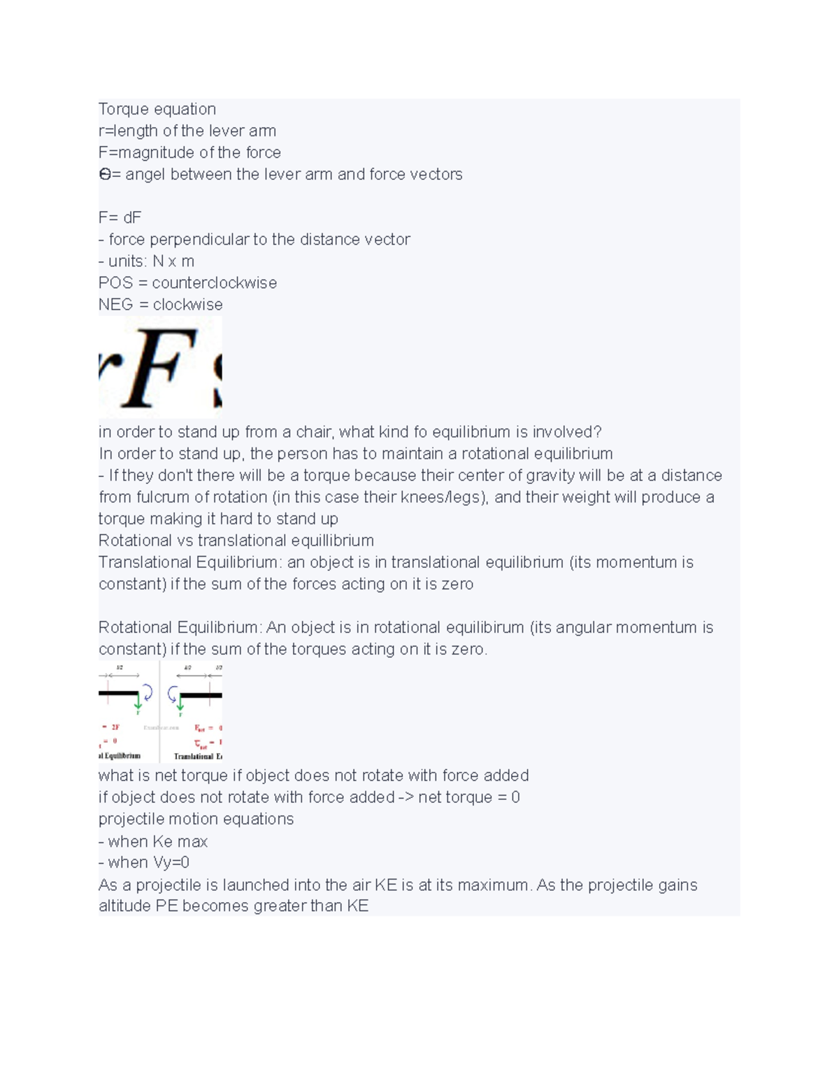 Phys 1410 notes pt 1 Torque equation r=length of the lever arm F