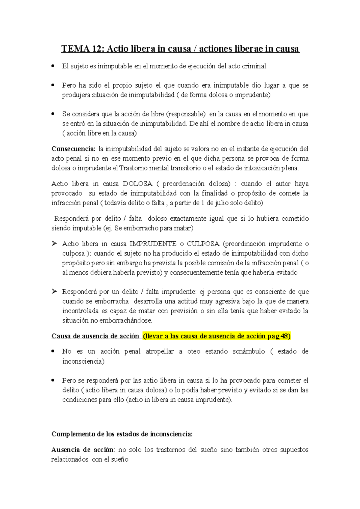 Actio Libera In Causa Deutsch TEMA 12 penal - TEMA 12: Actio libera in causa / actiones liberae in