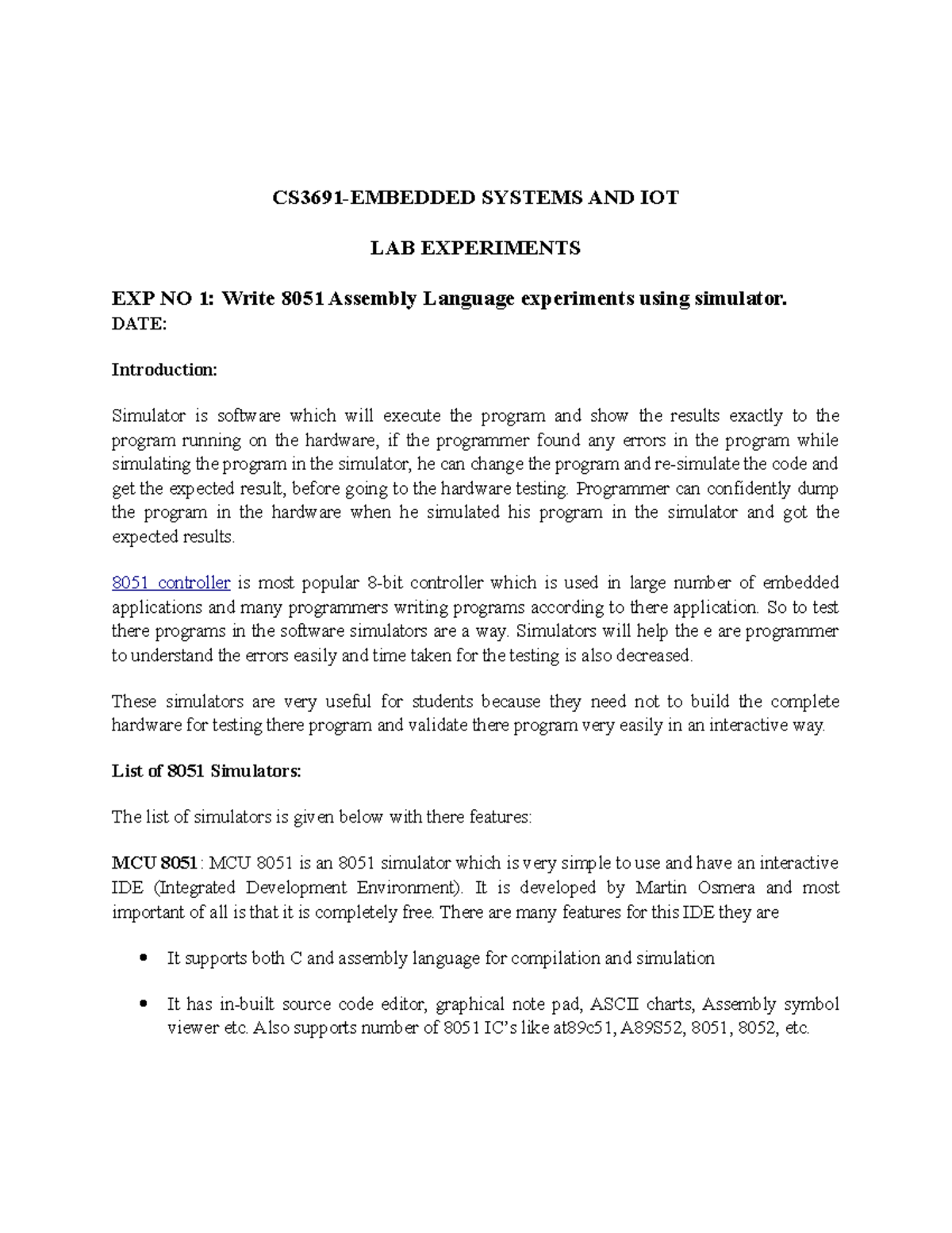 CS3691-EIOT LAB EXP 1&2 - CS3691-EMBEDDED SYSTEMS AND IOT LAB ...