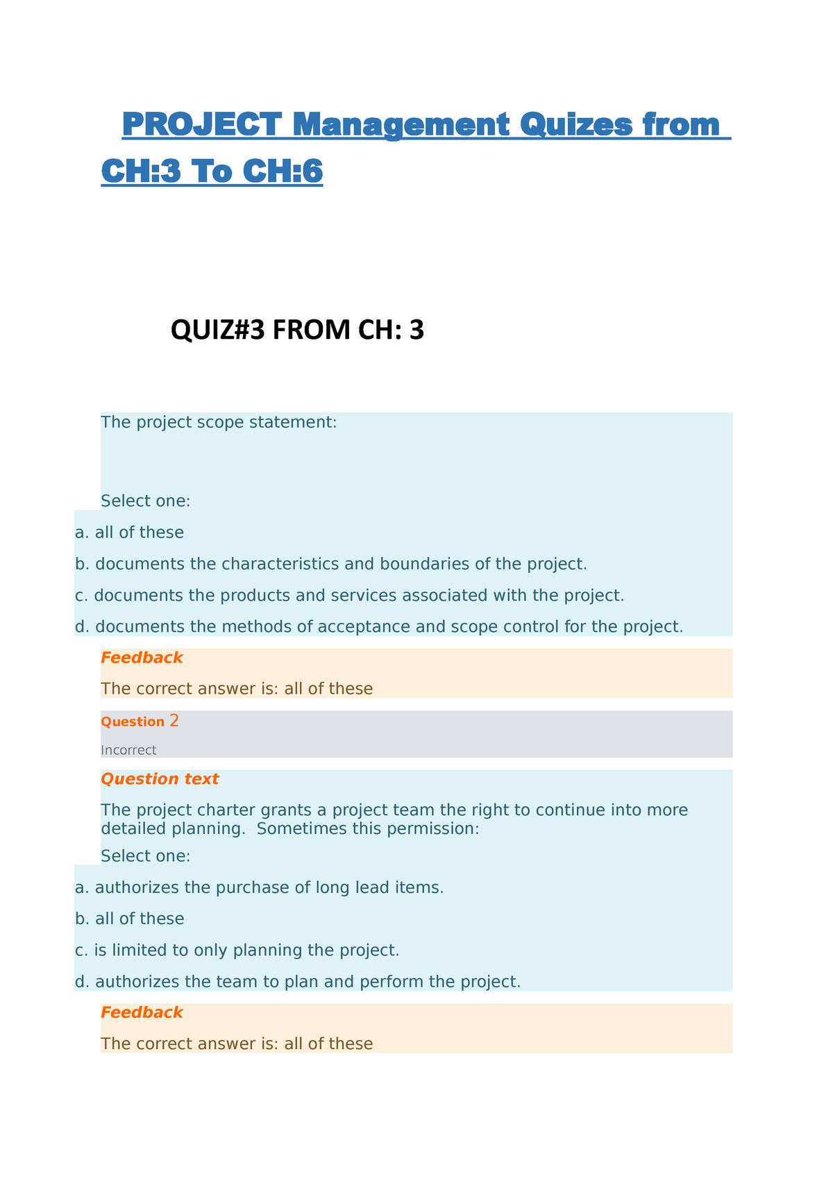 Quiz 1 3 April 2019, Questions And Answers - PROJECT Management Quizes ...