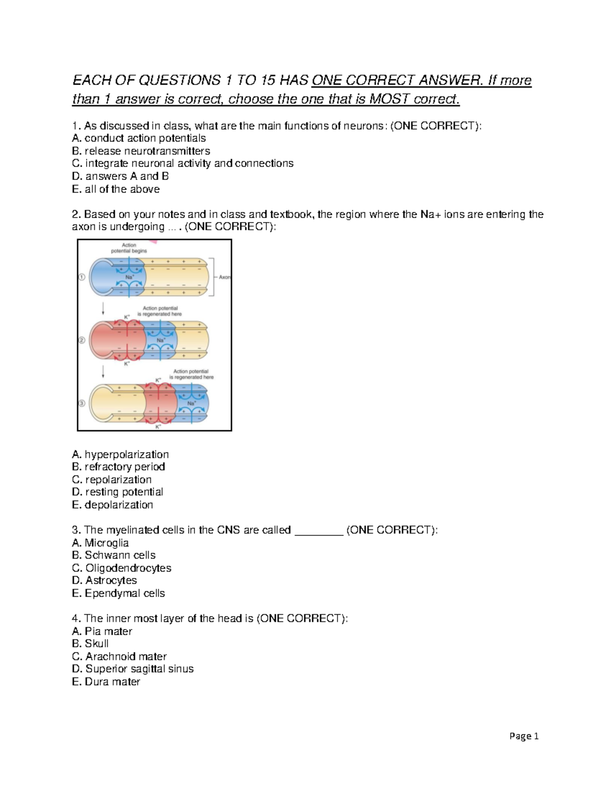 Midterm 1 practice - EACH OF QUESTIONS 1 TO 15 HAS ONE CORRECT ANSWER ...