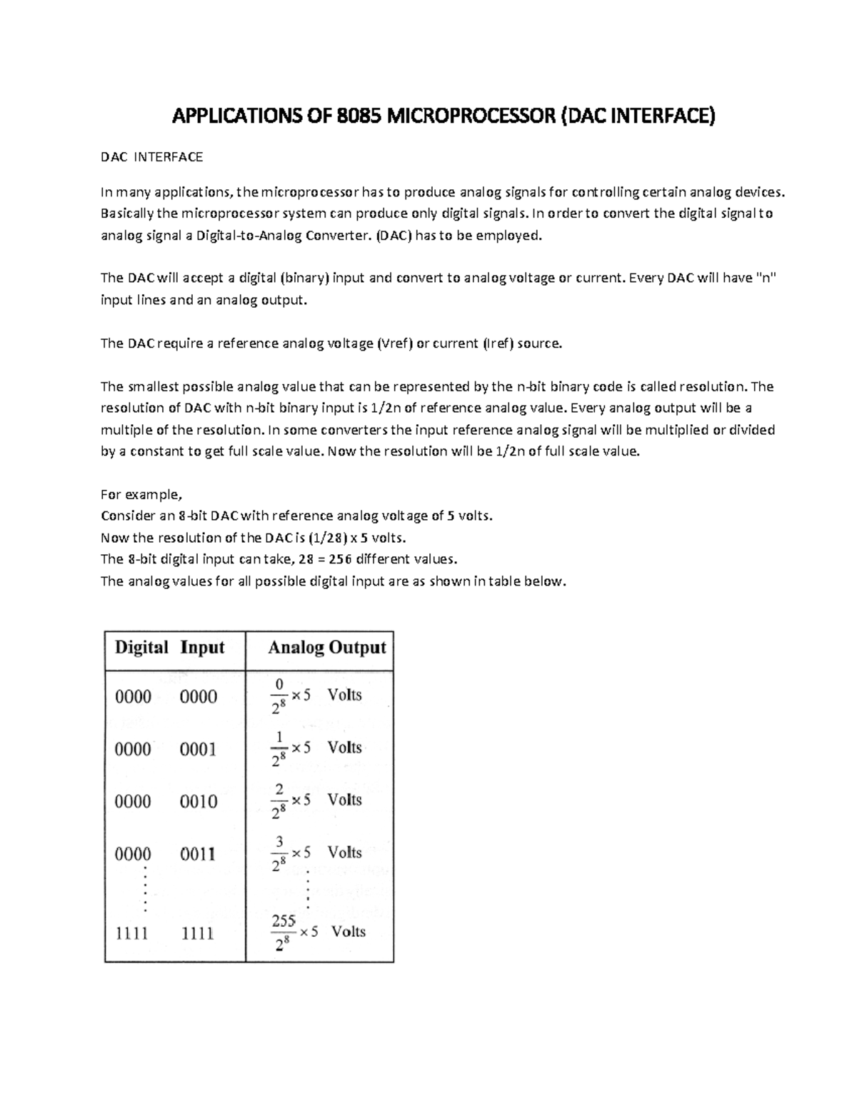 application of 8085 microprocessor APPLICATIONS OF 8085 MICROPROCESSOR (DAC INTERFACE) DAC