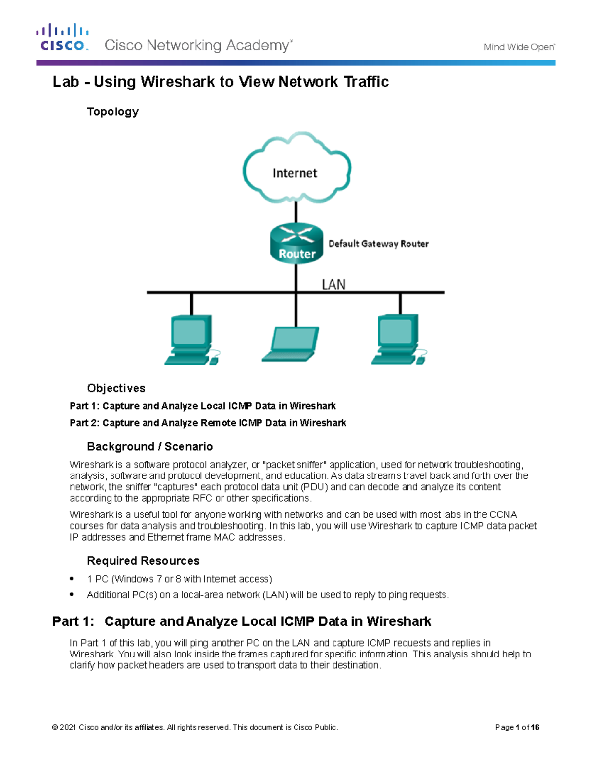 Lab 2 - Using Wireshark To View Network Traffic - Topology Objectives ...