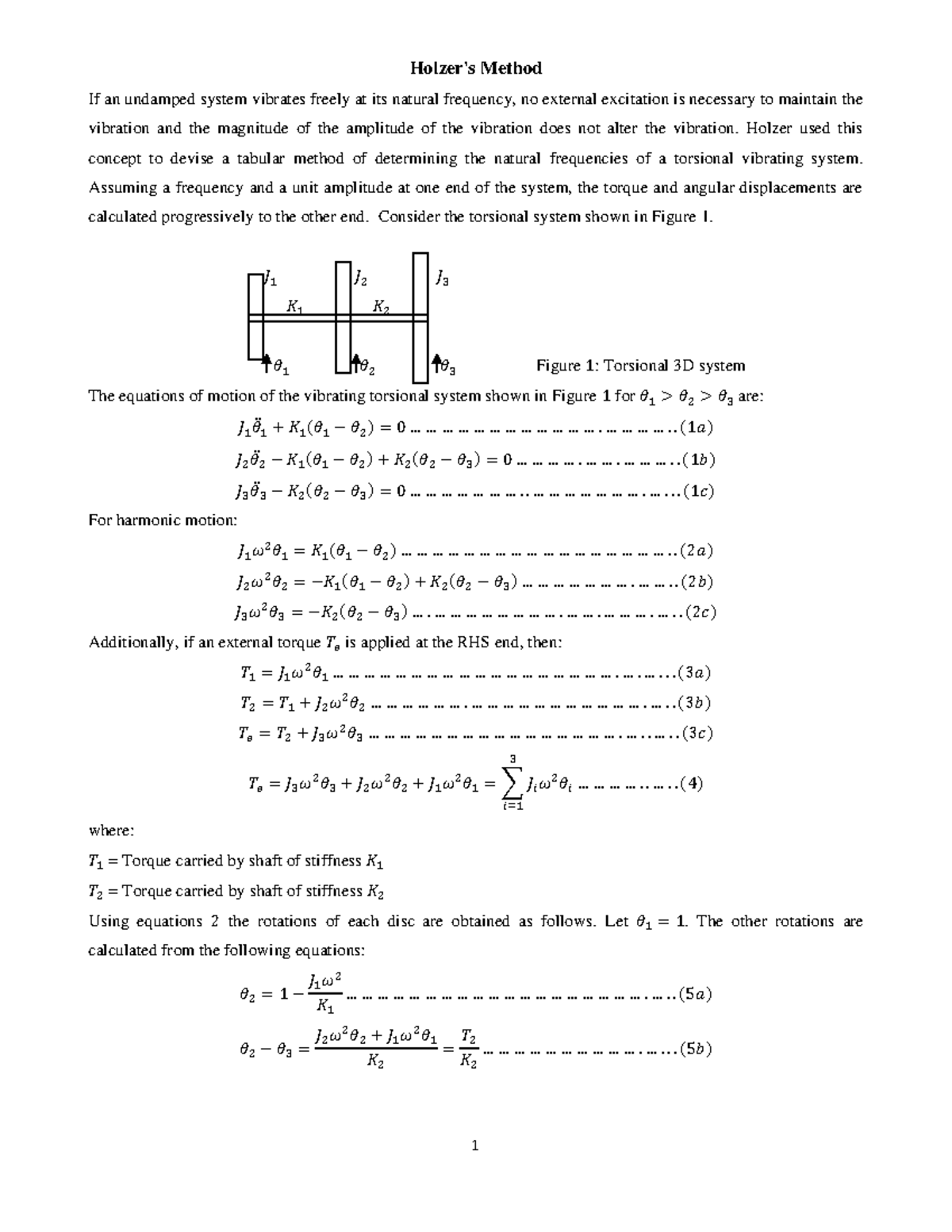 Handout Lecture 8 vibration Holzer's Method 1 If an undamped