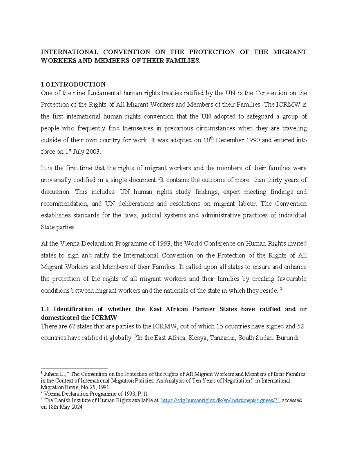 International Convention ON THE Protection OF THE Migrant Workers AND ...