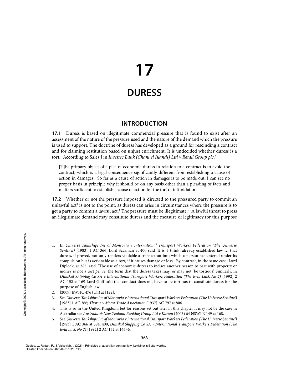 ACL Part IV Dures - Book - 363 17 DURESS INTRODUCTION 17 Duress Is ...