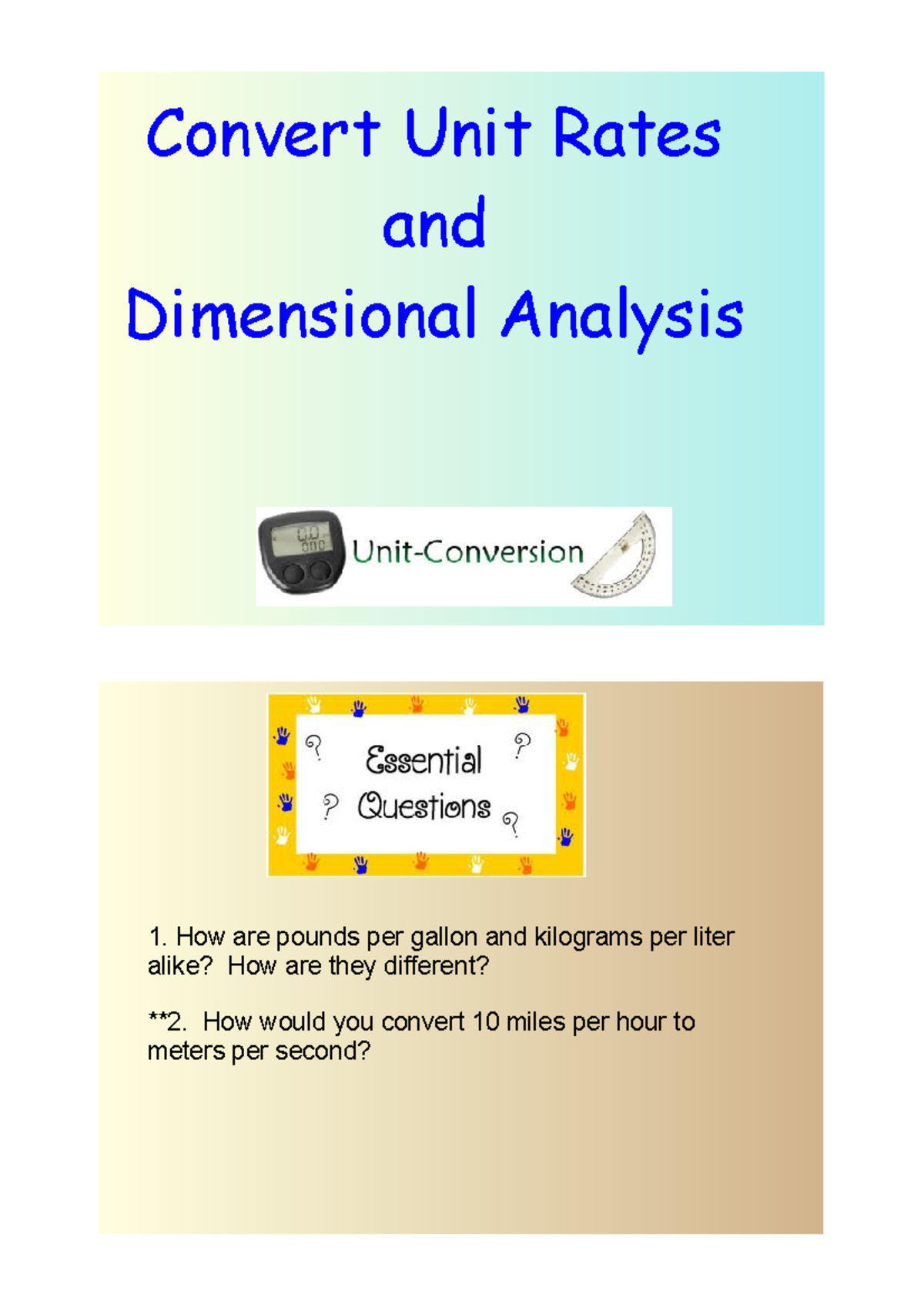 5 1c Convert Unit Rates and Dimensional Analysis Convert Unit Rates