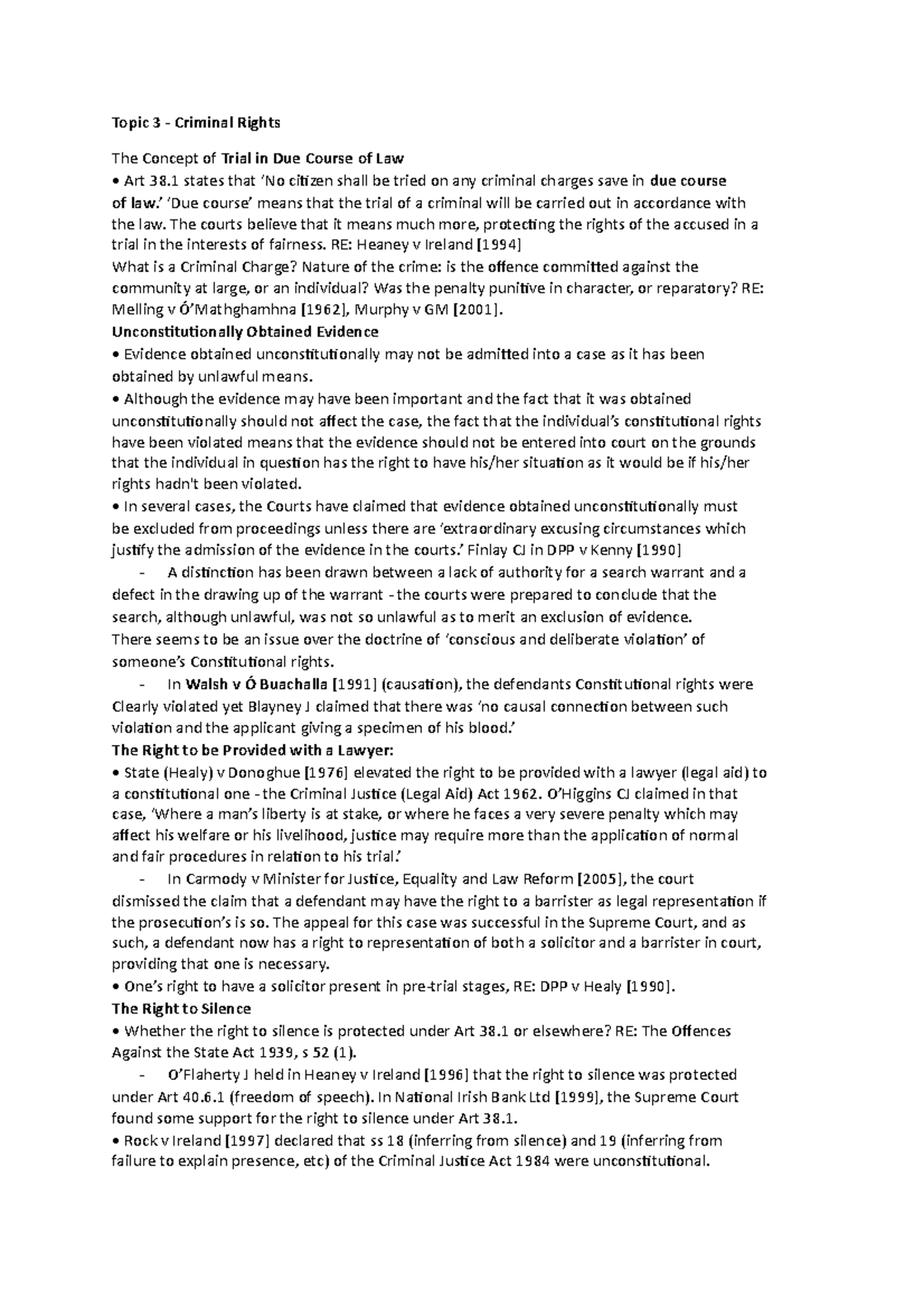 Con law I topic 3 summary - Topic 3 - Criminal Rights The Concept of ...