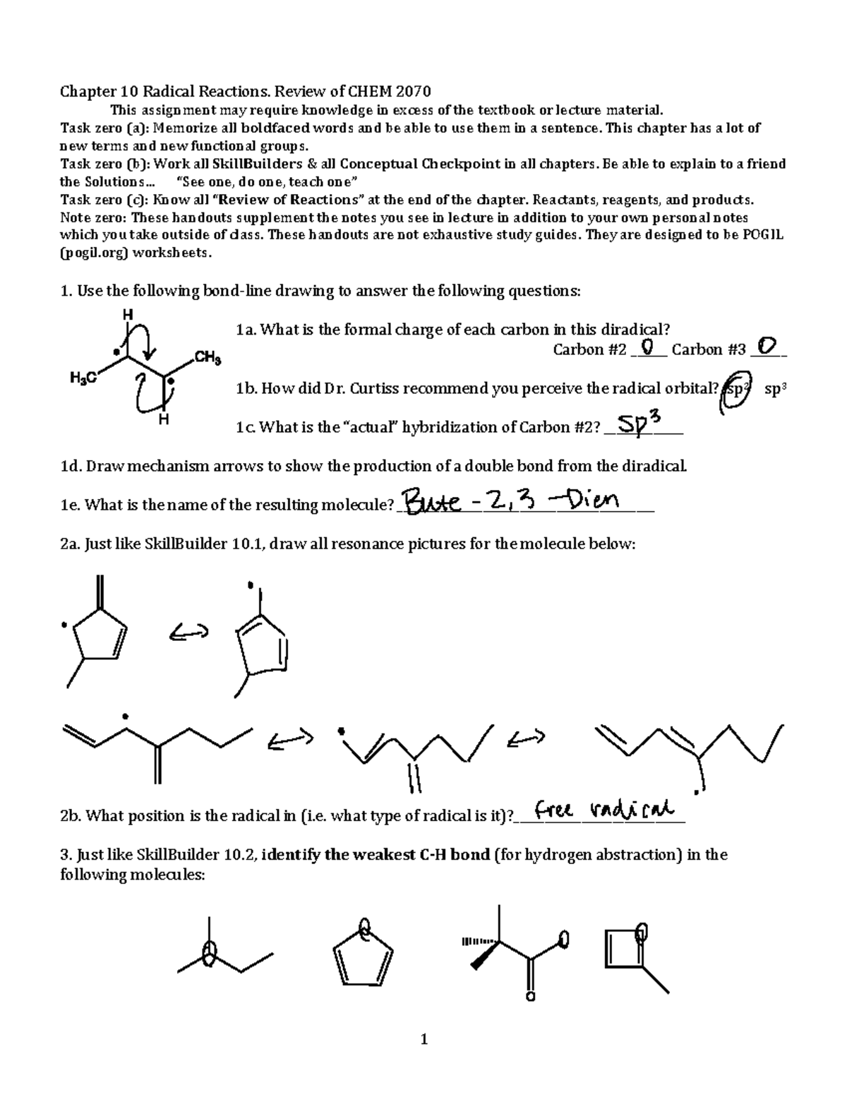 Chapter 10 Handout - 1 Chapter 10 Radical Reactions. Review of CHEM ...