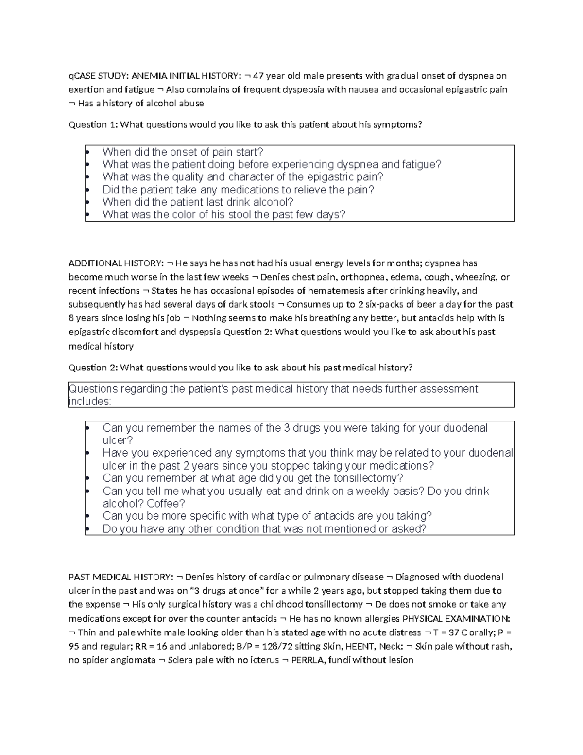 Anemia CH 12-D - discussion post - qCASE STUDY: ANEMIA INITIAL HISTORY ...