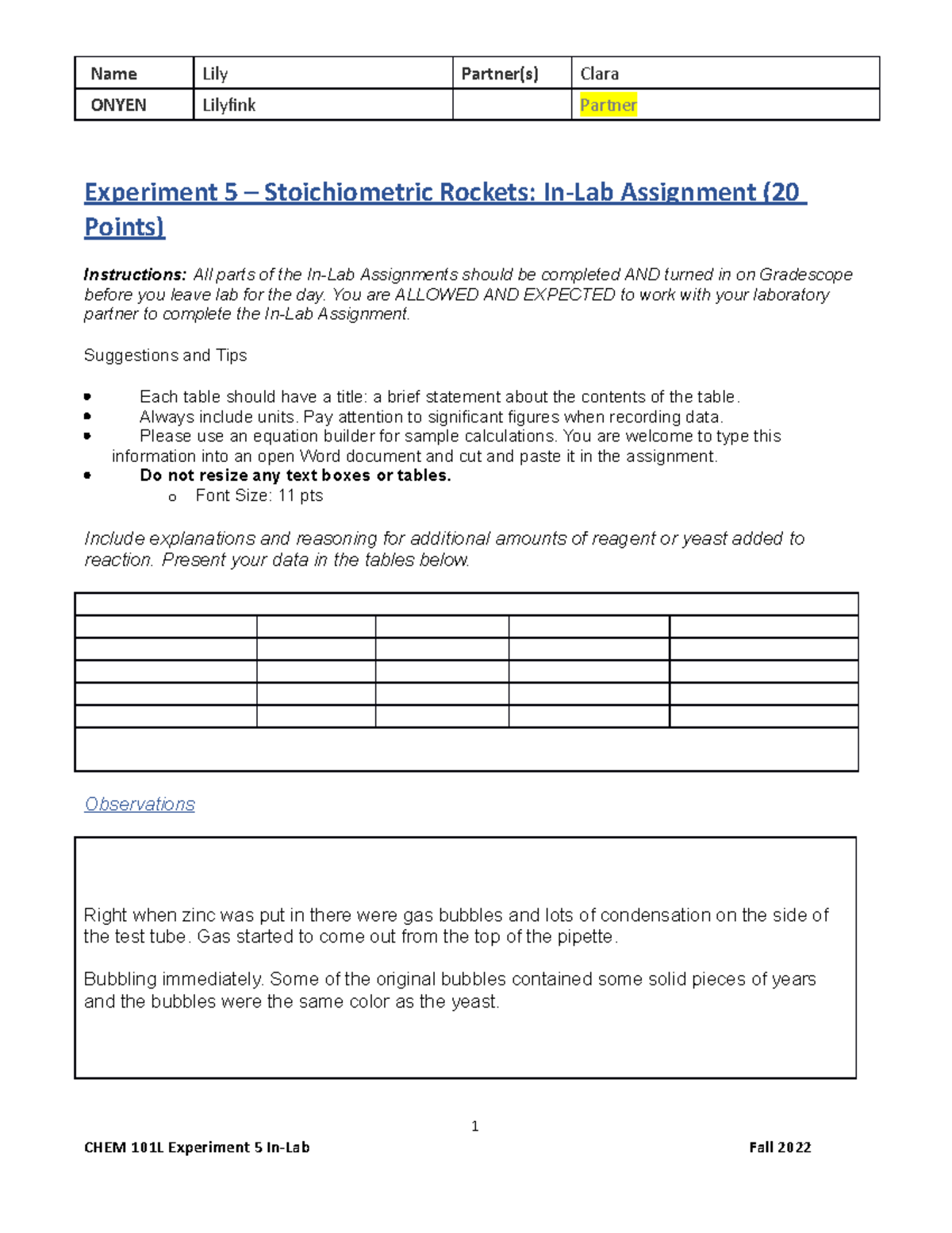 Experiment 5 postlab Stoichiometric Rockets - Name Lily Partner(s ...