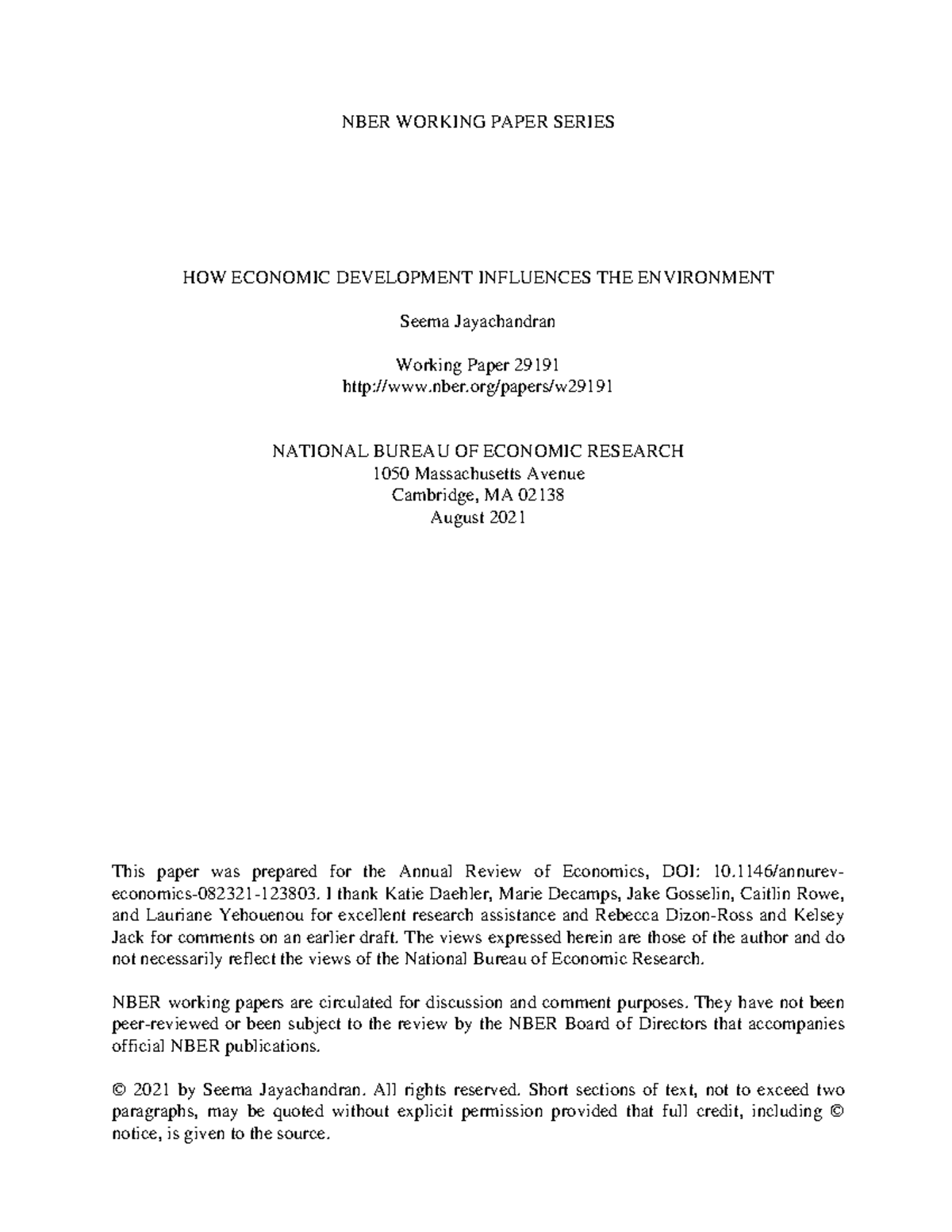 W29191 - Economic plan - NBER WORKING PAPER SERIES HOW ECONOMIC ...