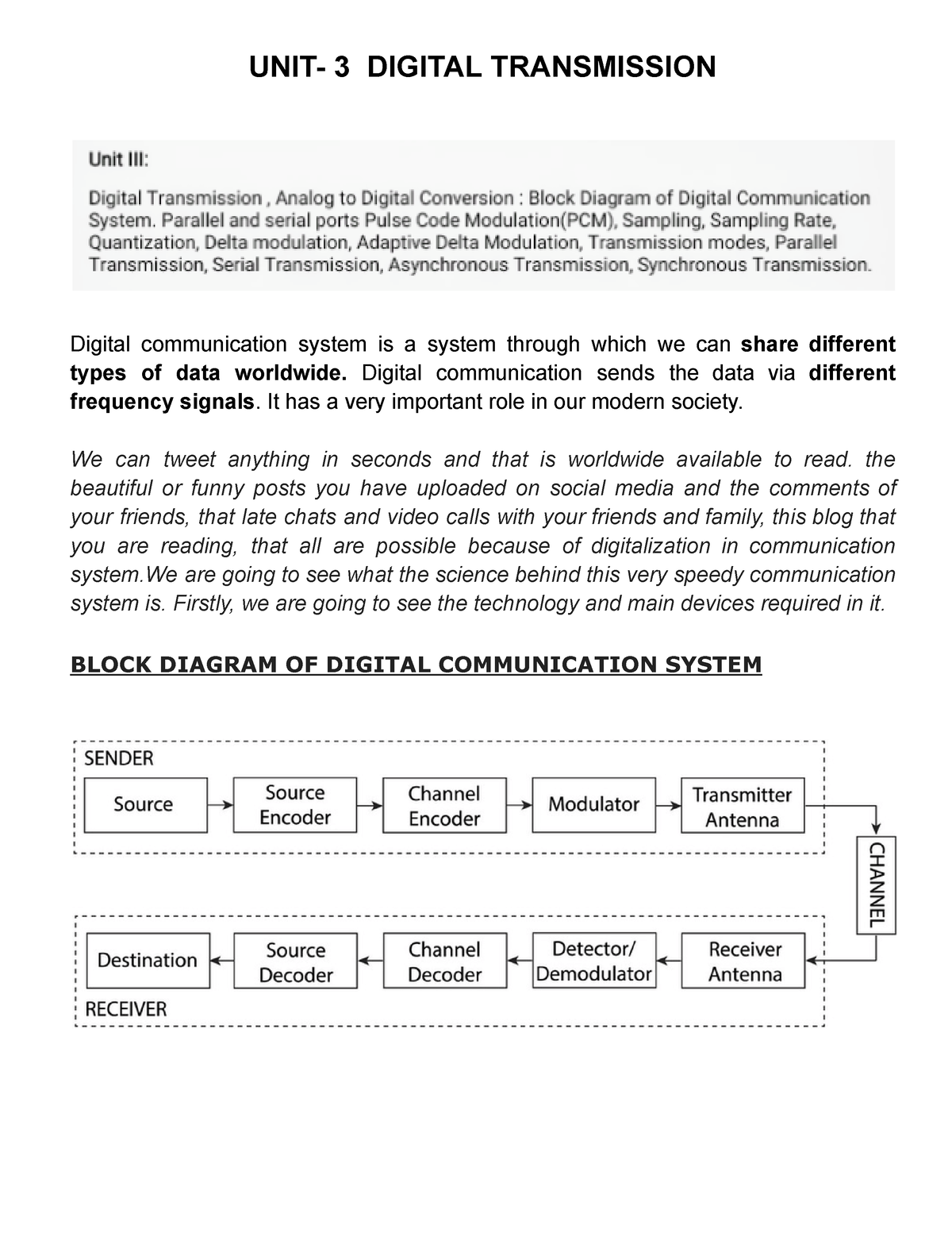 DC Module 3 - Mg University Note - UNIT- 3 DIGITAL TRANSMISSION Digital ...