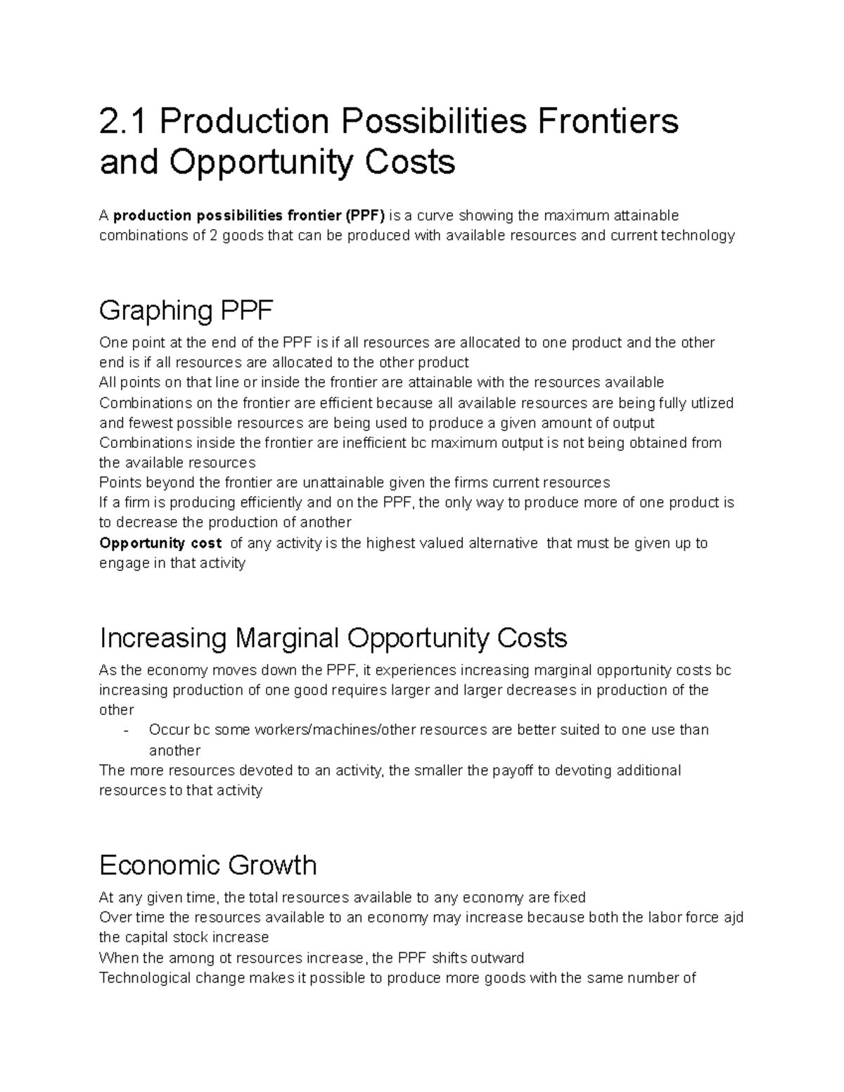 2.1 Production Possibilities Frontiers and Opportunity Costs - Studocu