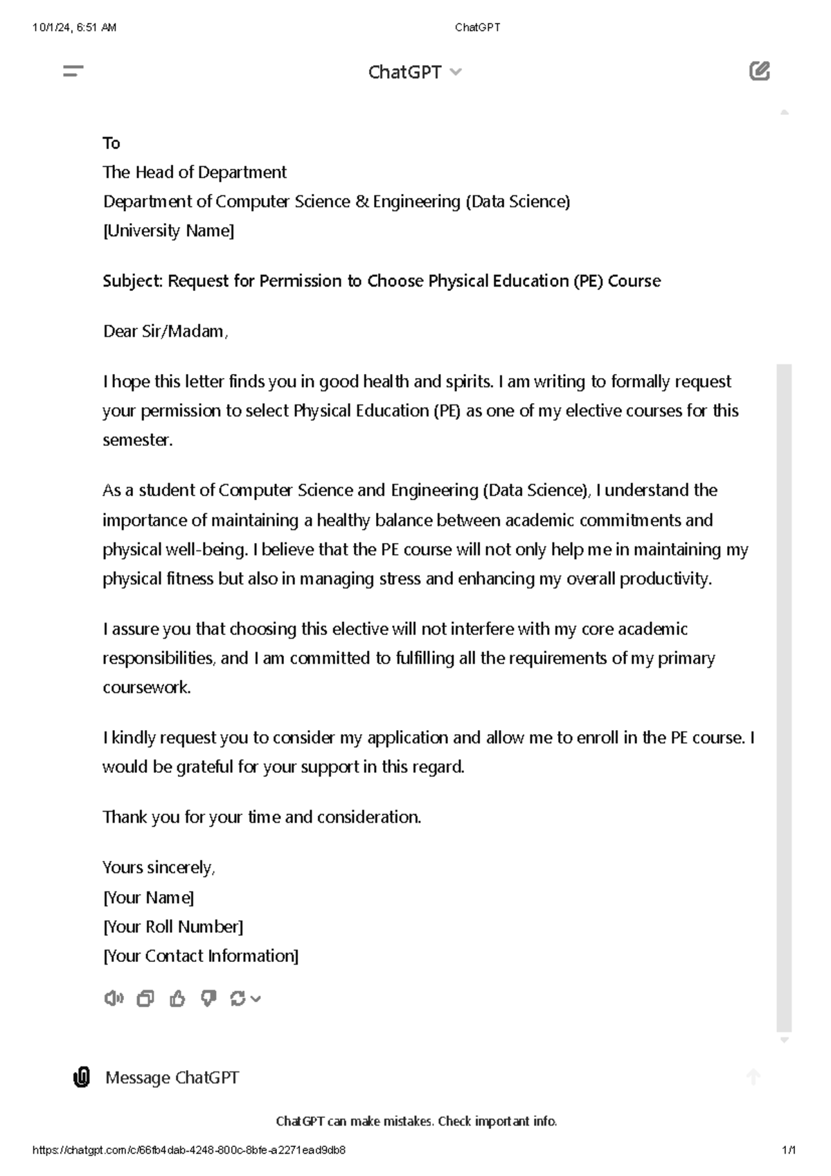 Letter - klacnskjd - To The Head of Department Department of Computer ...