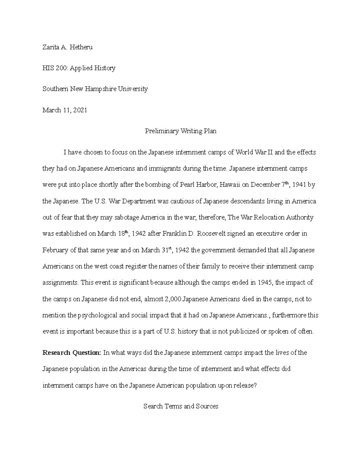 HIS 200 MOD 1 Writing PLAN Progress Check 1 - Zarita A. Hetheru HIS 200 ...