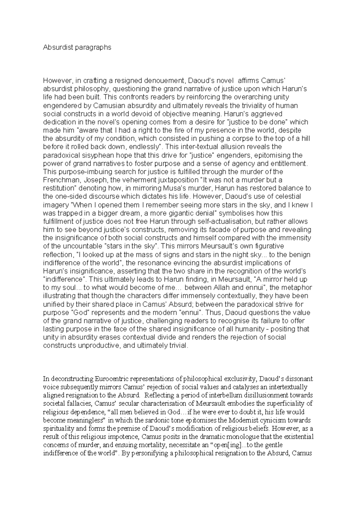 Absurdist paragraphs - Use this for your Mod A - Absurdist paragraphs ...