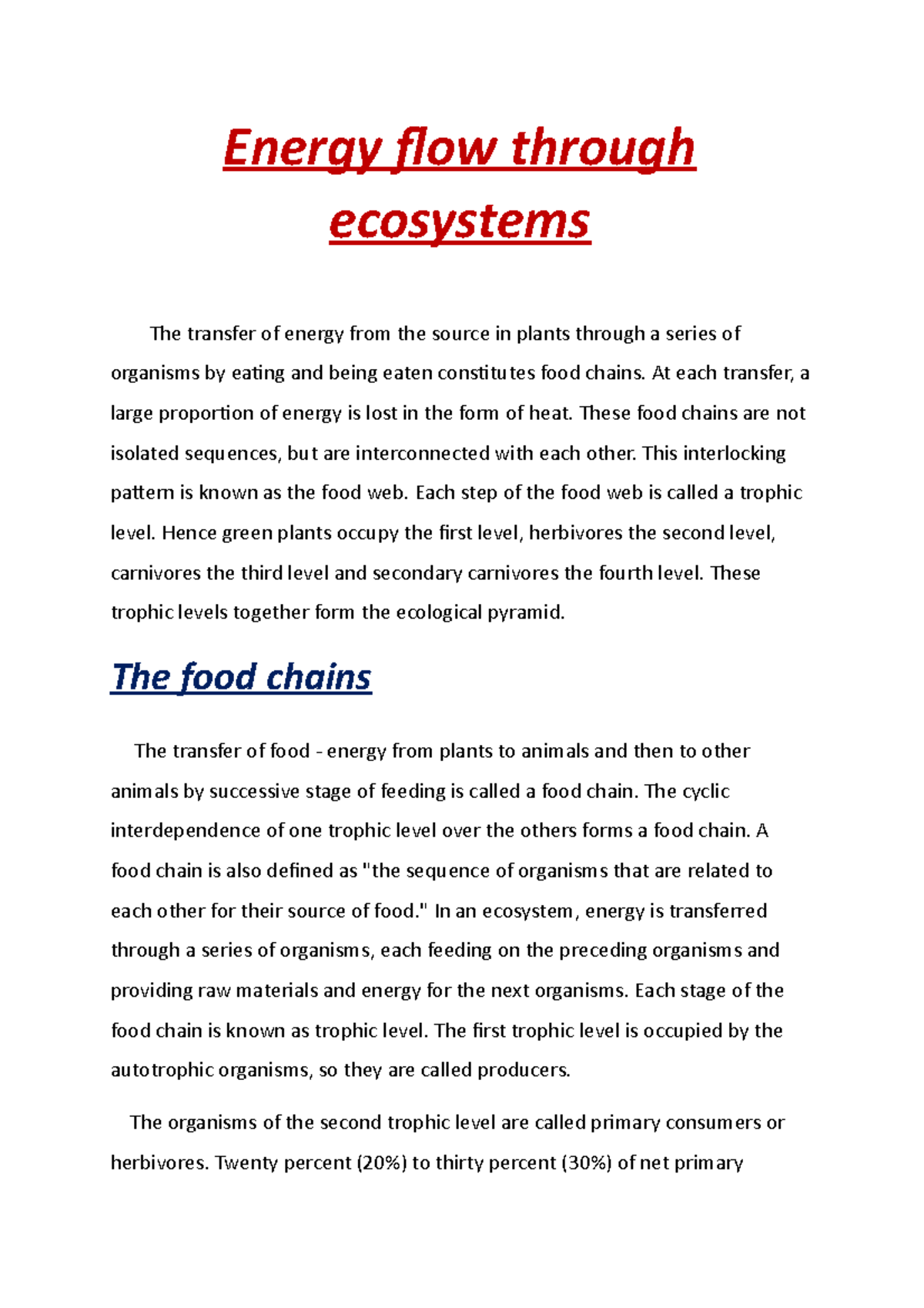 Energy Flow Through Ecosystems - Energy Flow Through Ecosystems The ...