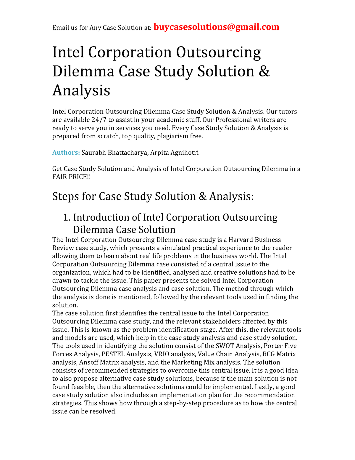 intel corporation outsourcing dilemma case study solution