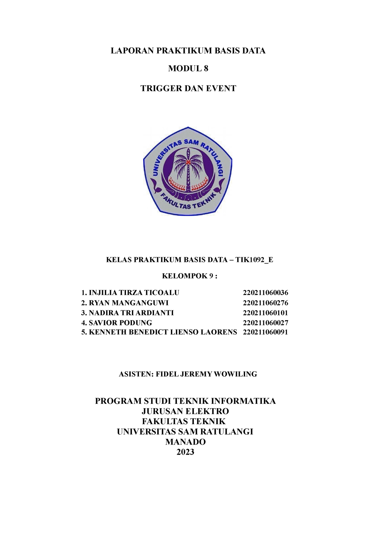 Laporan Modul 8 - LAPORAN PRAKTIKUM BASIS DATA MODUL 8 TRIGGER DAN ...