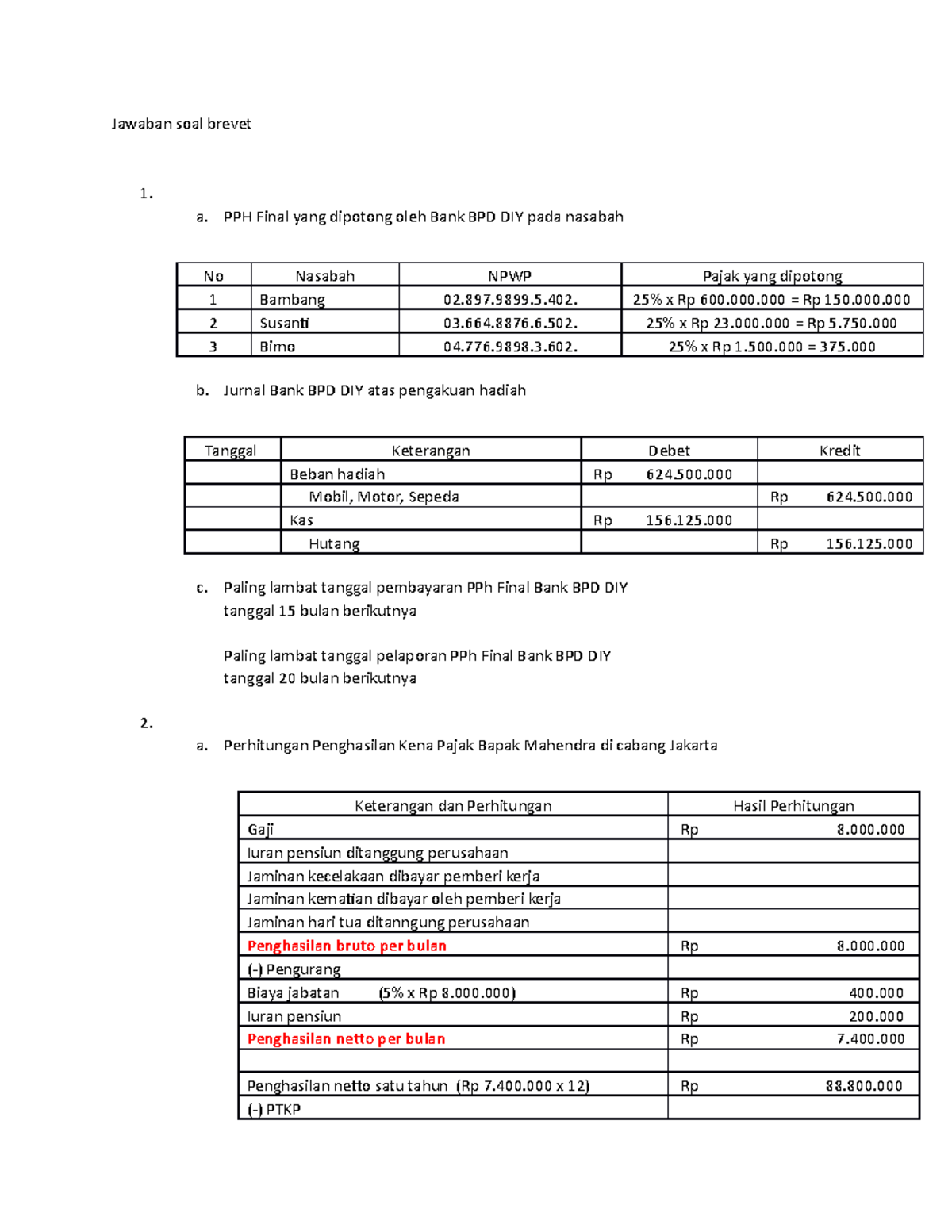 Jawaban Soal Brevet - Tax - Jawaban Soal Brevet 1. A. PPH Final Yang ...