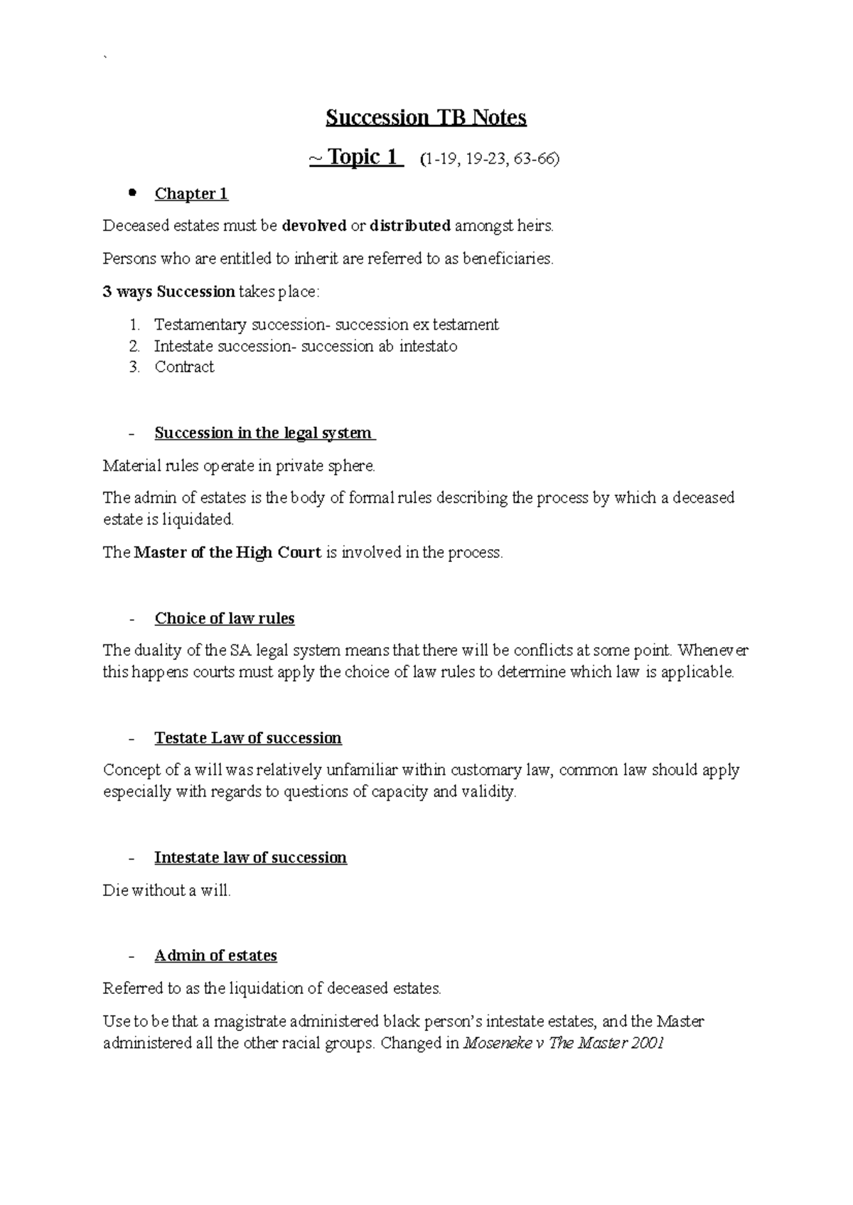 Succession TB - Textbook notes - Succession TB Notes ~ Topic 1 (1-19 ...