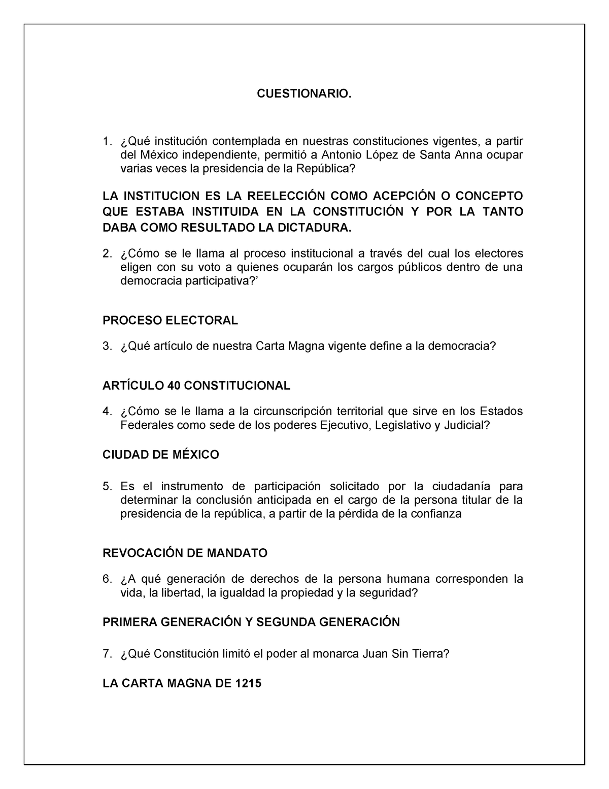 Cuestionario Teoría DE LA Constitución - CUESTIONARIO. ¿Qué Institución ...