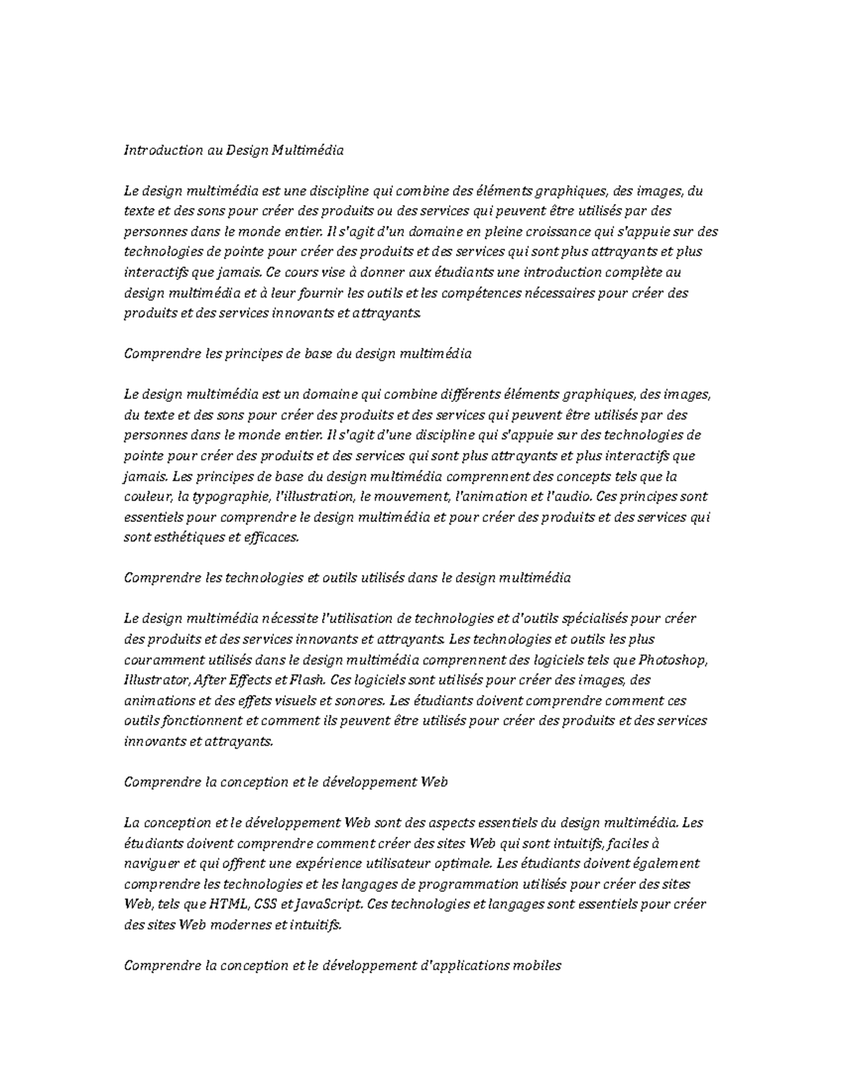 Multimedia Design Study Notes - Introduction au Design Multimédia Le ...