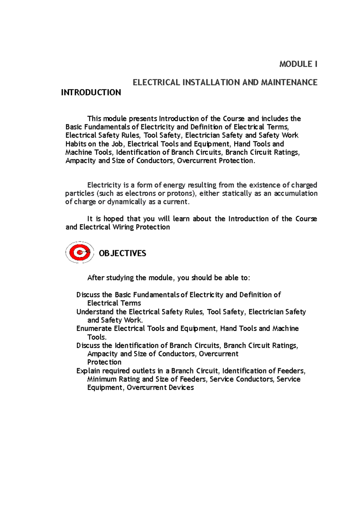 Basic Fundamentals of Electricity and Definition of Electrical Terms MODULE I ELECTRICAL Studocu