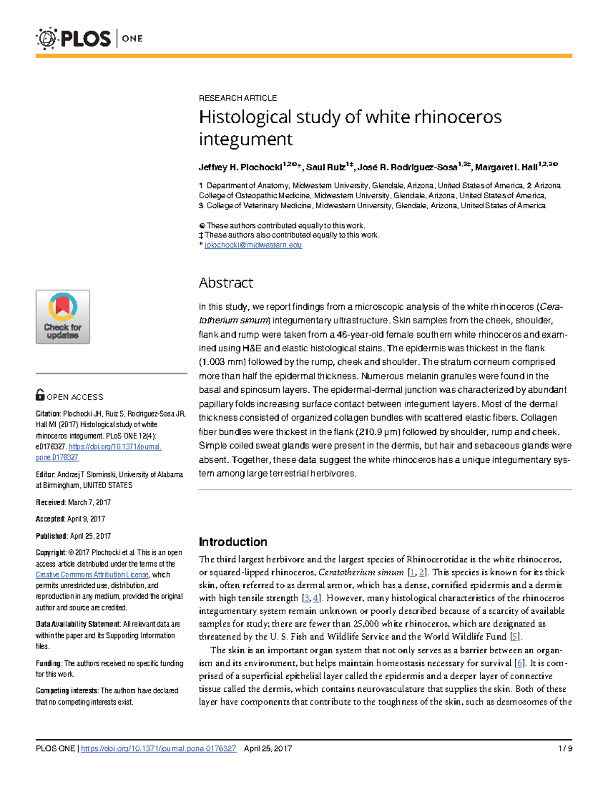 research articles in rhinoceros