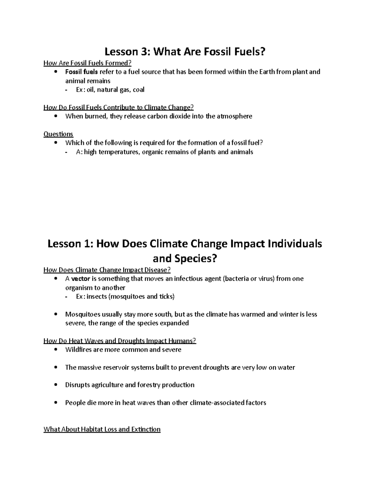 Lesson 3 Fossil Fuels Lesson 1 Climate Change Affecting Lesson 3