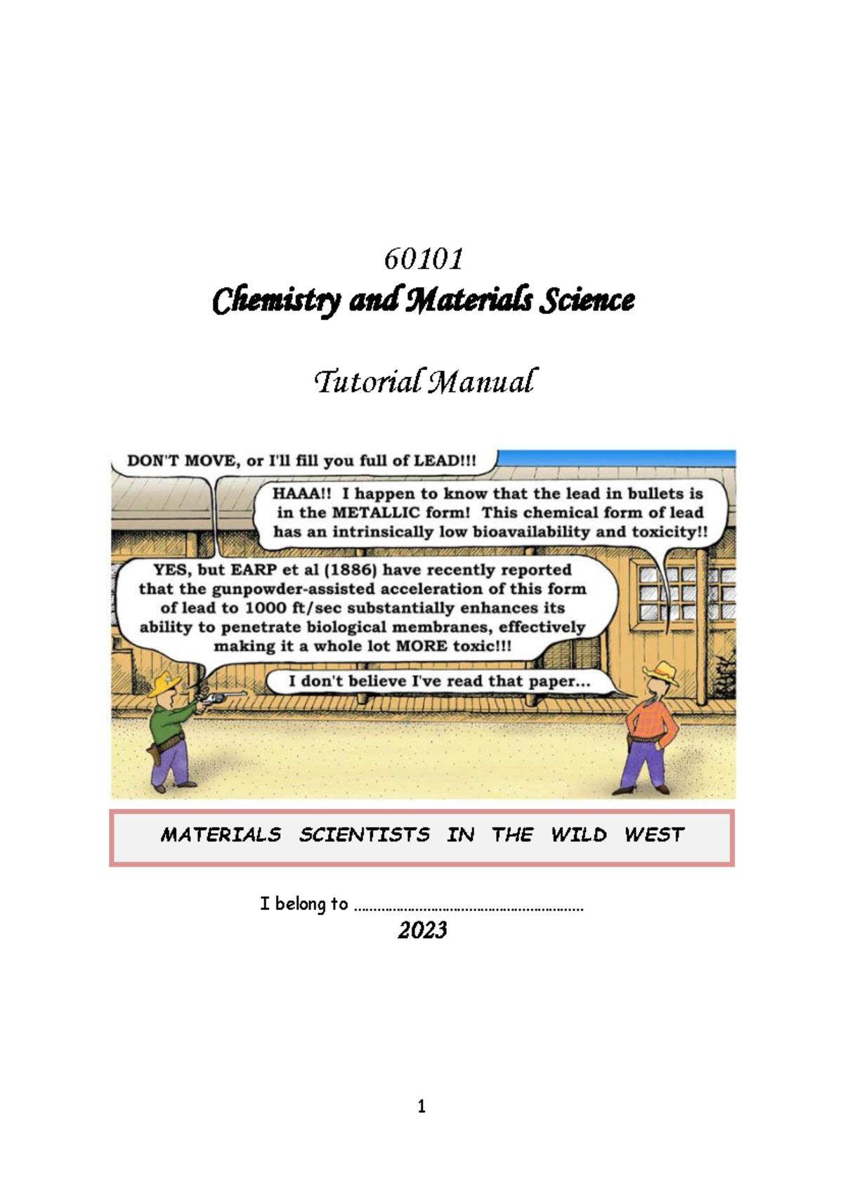 Tute Manual 60101 2023 tutorial work 60101 Chemistry and Materials