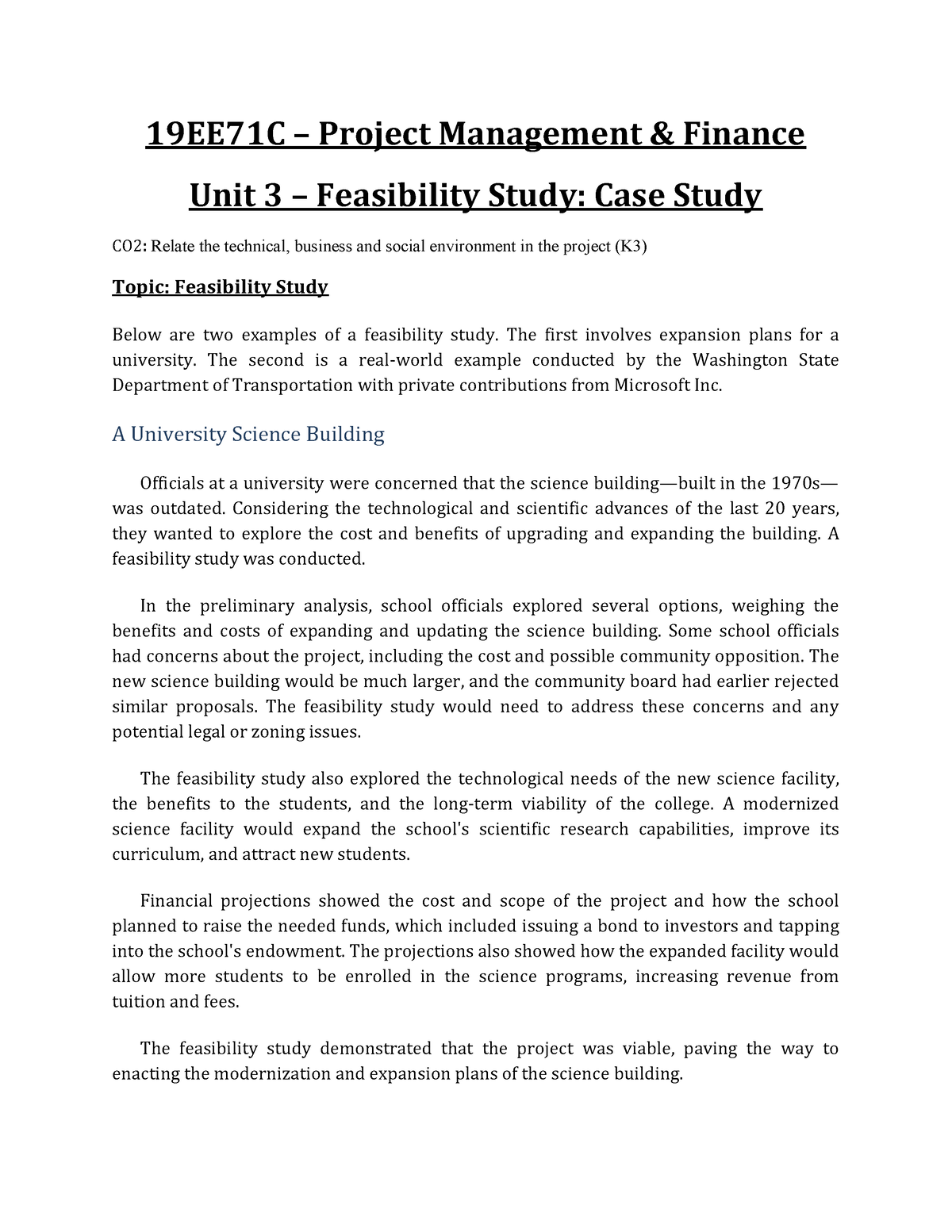 case study on project feasibility