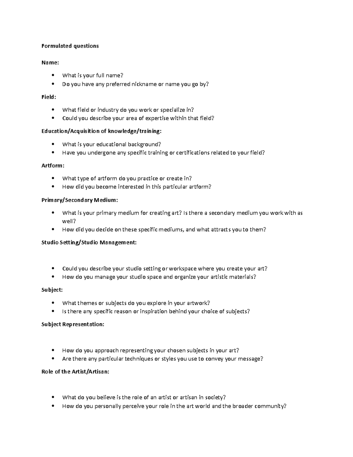 Formulated-questions - Formulated questions Name: What is your full ...