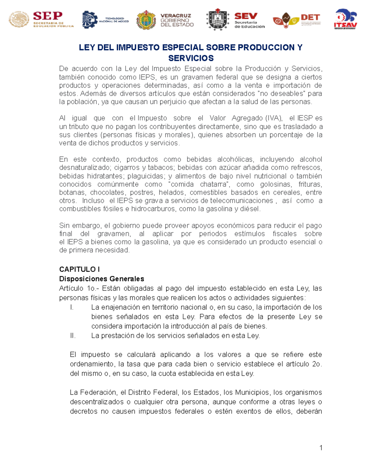 Ley Del Impuesto Especial Sobre Produccion Y Servicios Ley Del Impuesto Especial Sobre Produccion Studocu