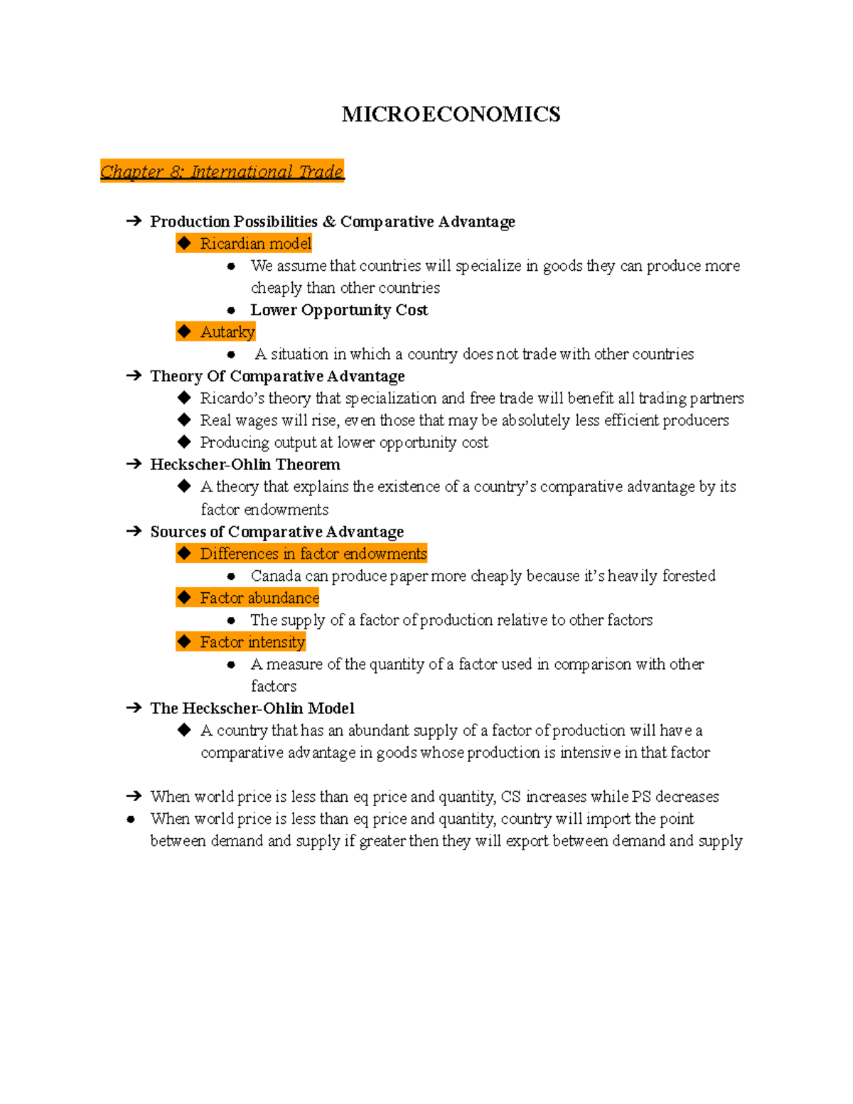 Micro Notes Part 3 Microeconomics Chapter 8 International Trade Micro Notes Part 3 Microeconomics Chapter 8 International Trade